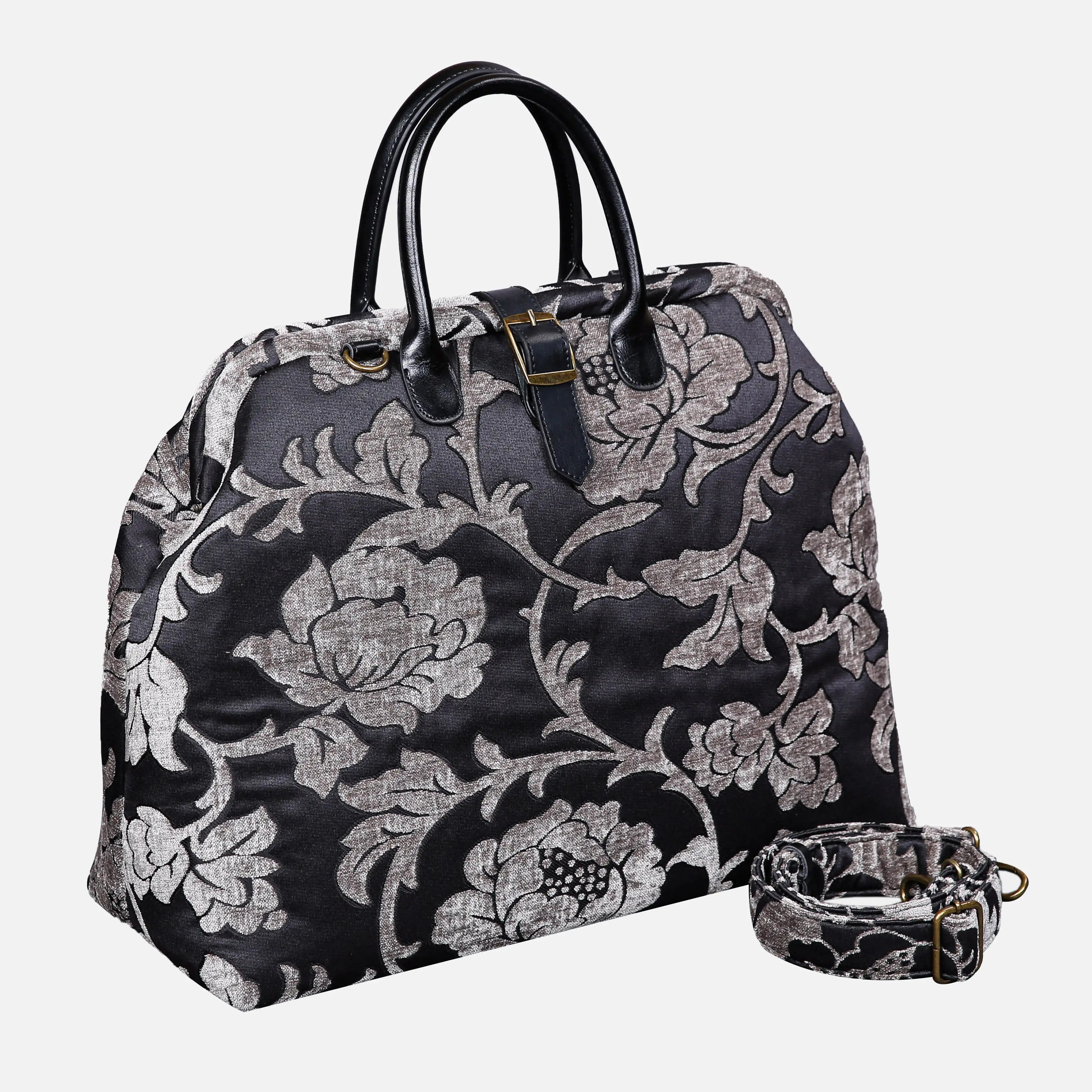 Floral Brocade Grey Mary Poppins Weekender Carpetbag of America with shoulder strap