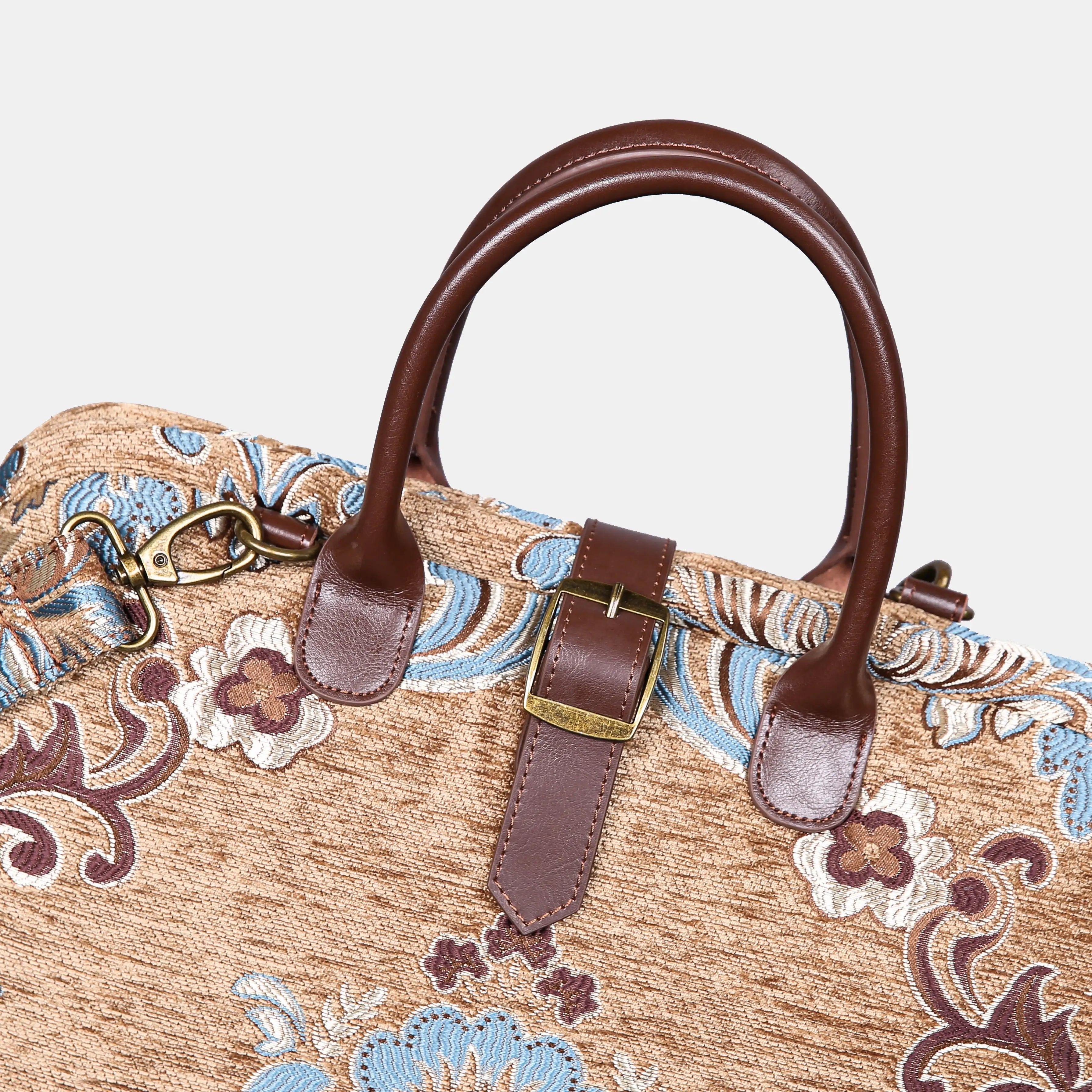 Rinascimento Camel Mary Poppins Weekender Carpetbag of America buckle