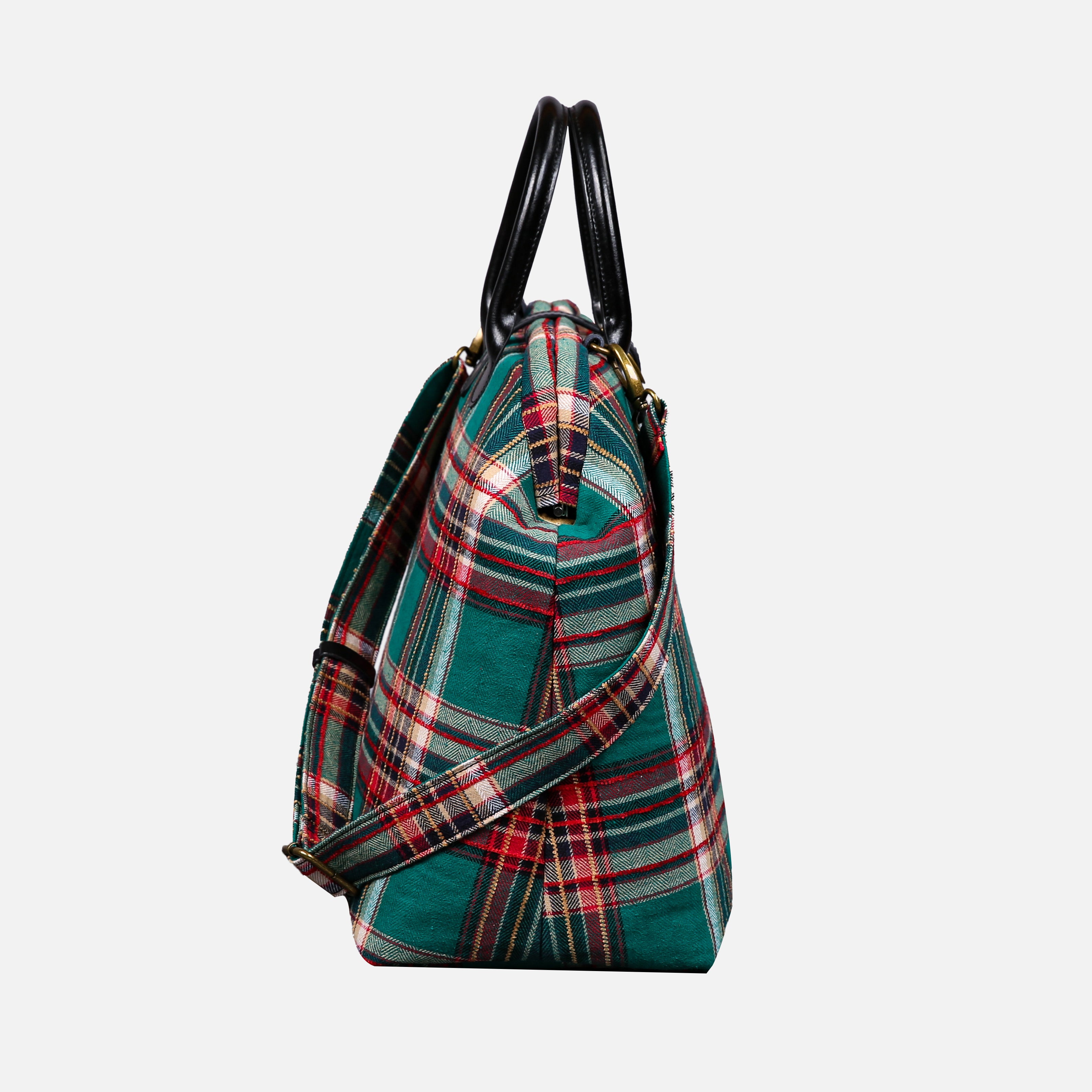 Tartan Stewart Green Mary Poppins Weekender carpet bag MCW Handmade-3