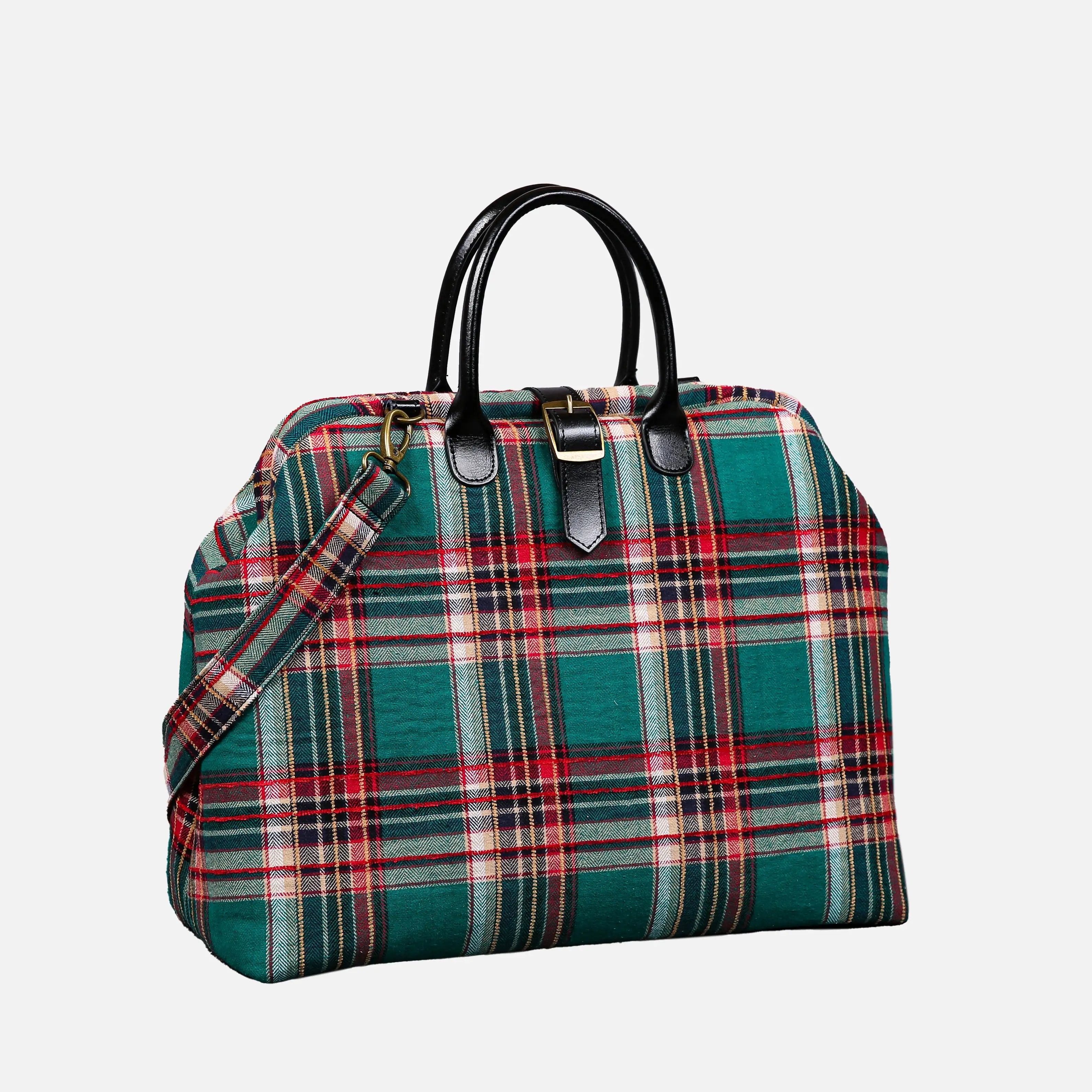 Tartan Stewart Green Mary Poppins Weekender Carpetbag of America front