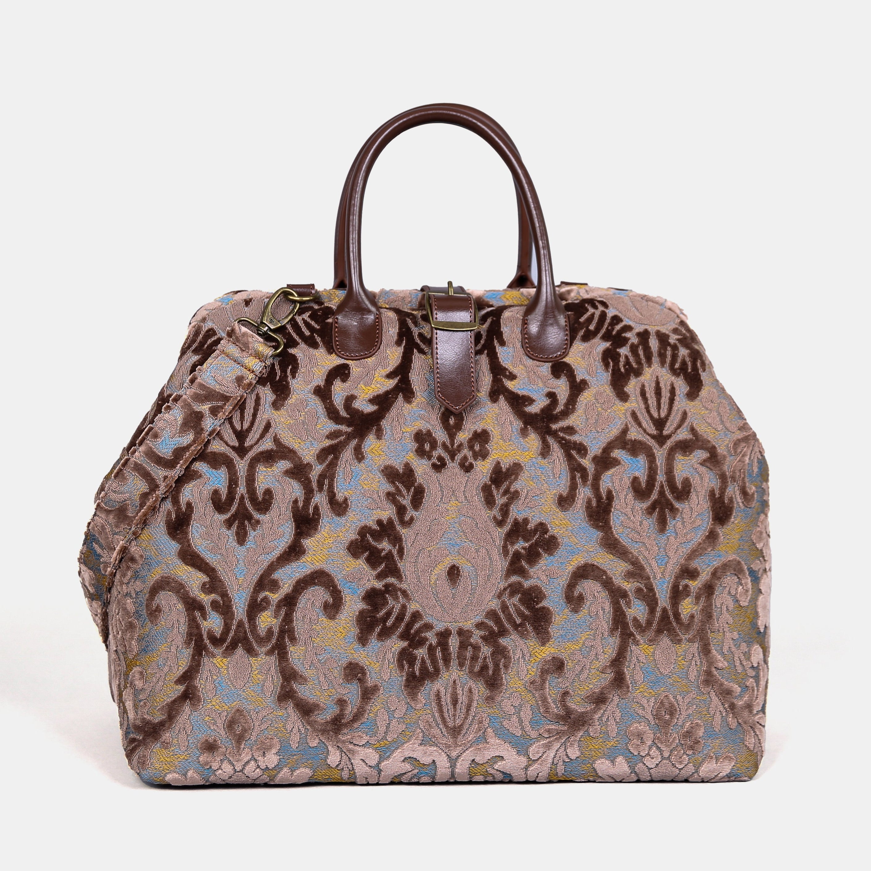 Burnout Velvet Camel Mary Poppins Weekender carpet bag MCW Handmade