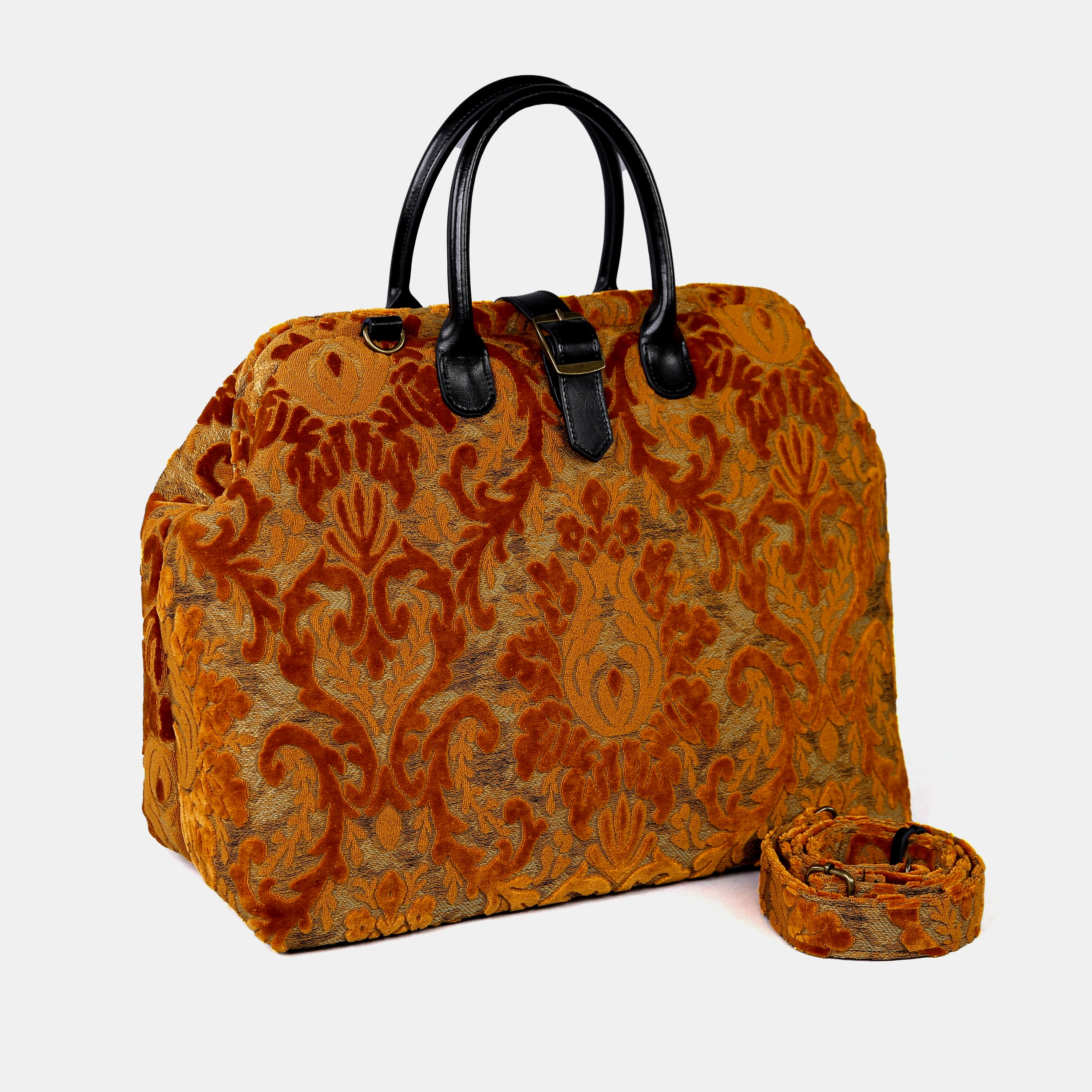 Burnout Velvet Orange Mary Poppins Weekender carpet bag MCW Handmade-1