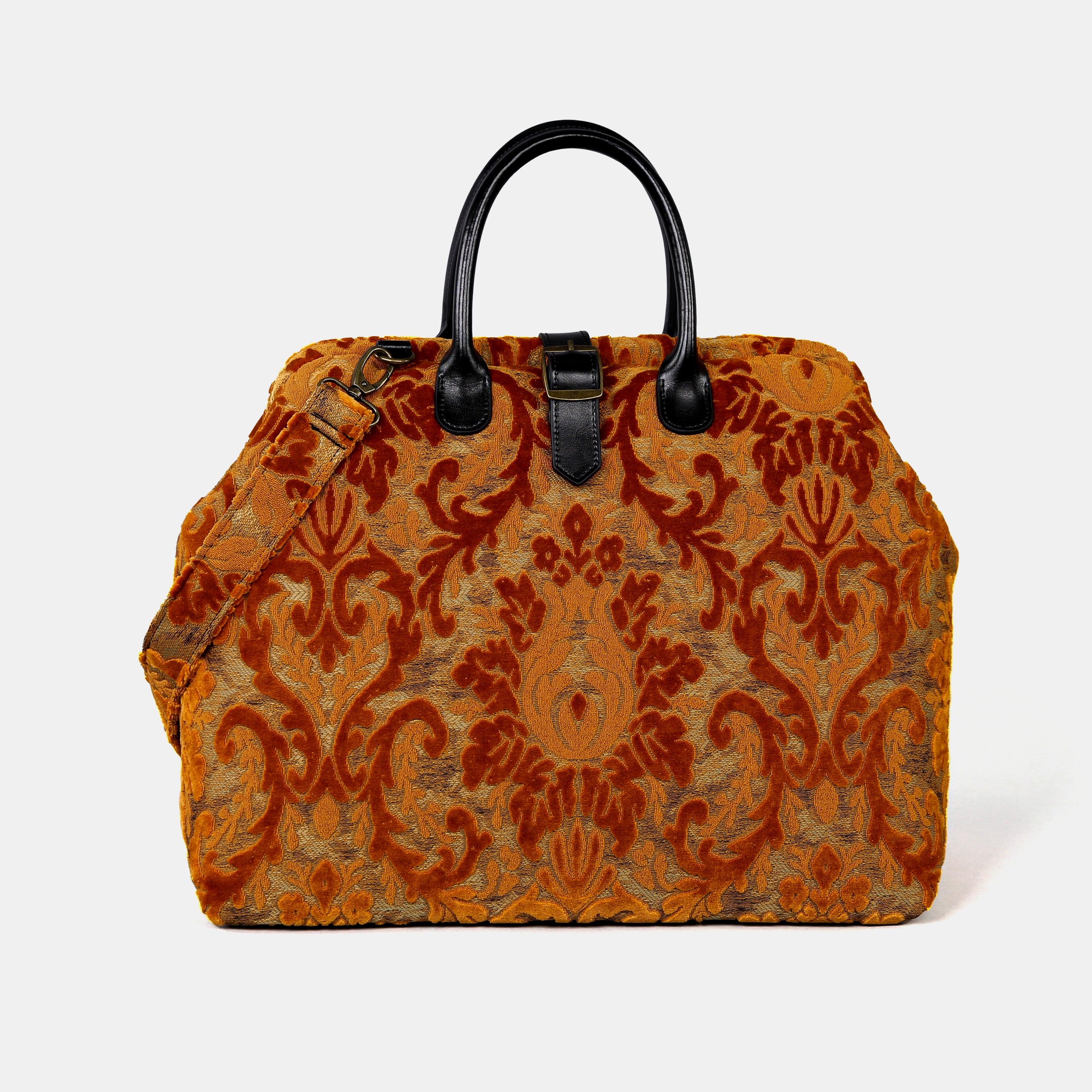 Burnout Velvet Orange Mary Poppins Weekender carpet bag MCW Handmade