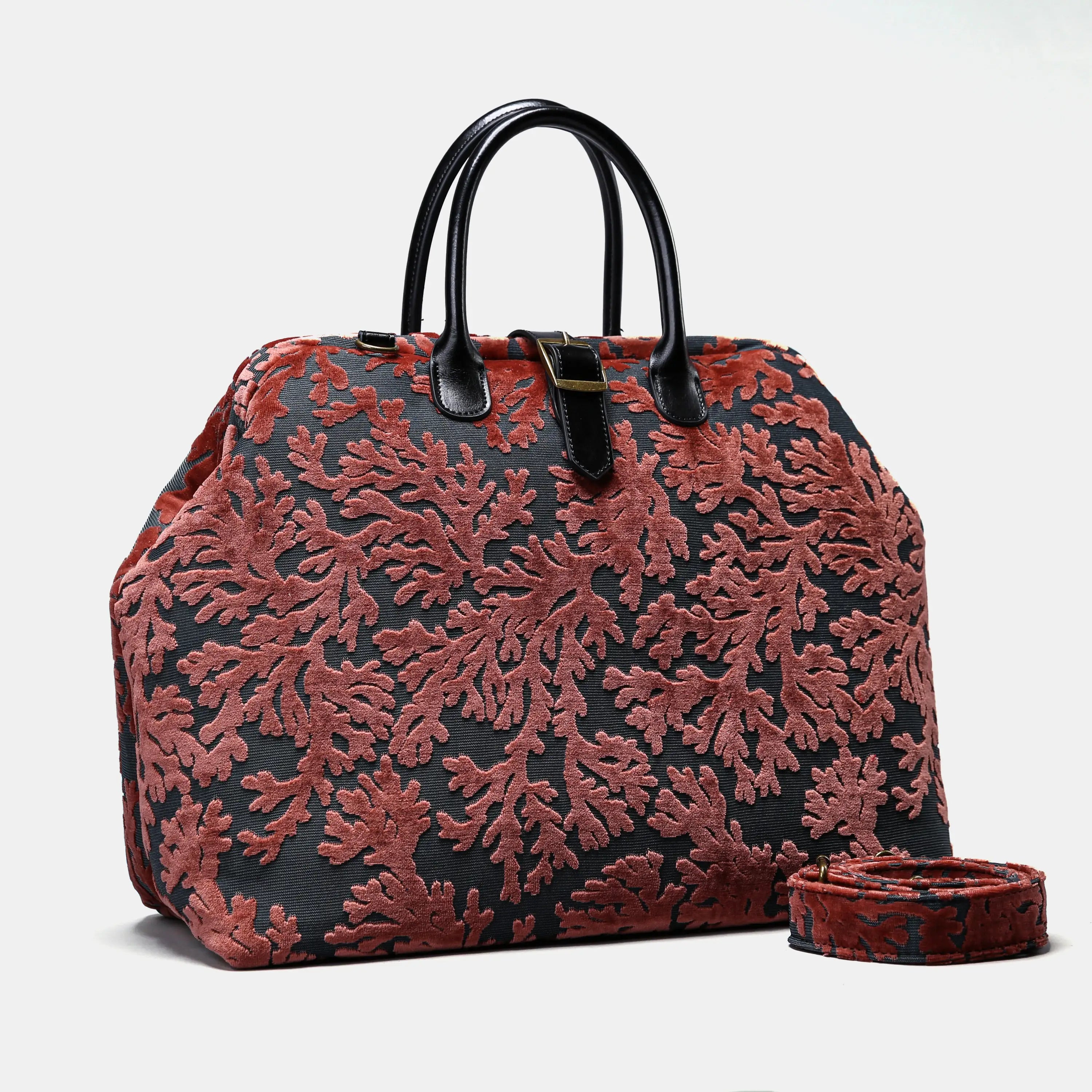 Burnout Velvet St Tropez Scuba Coral Mary Poppins Weekender Carpetbag with shoulder strap