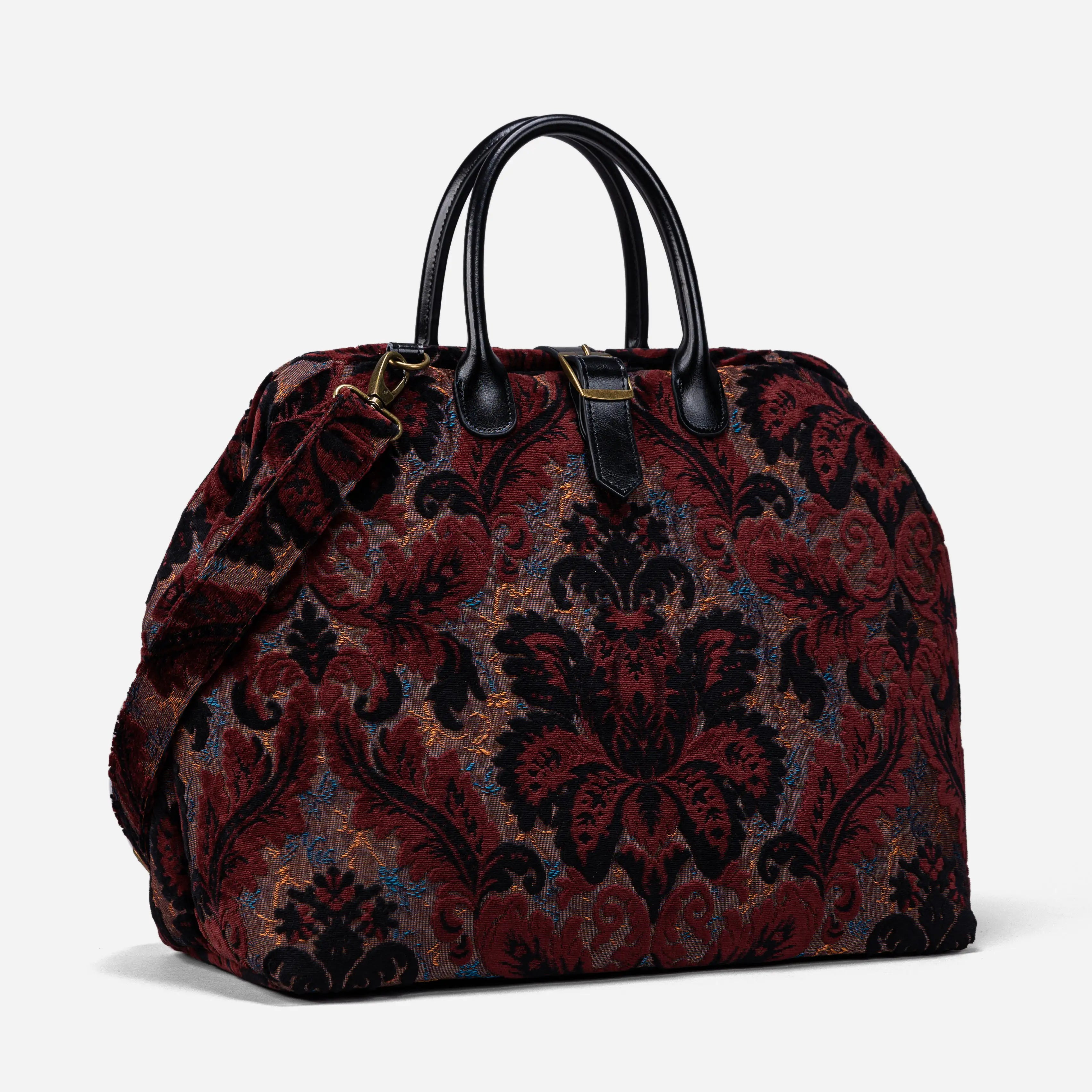 Burnout Velvet Revival Sephia Mary Poppins Weekender Carpetbag front