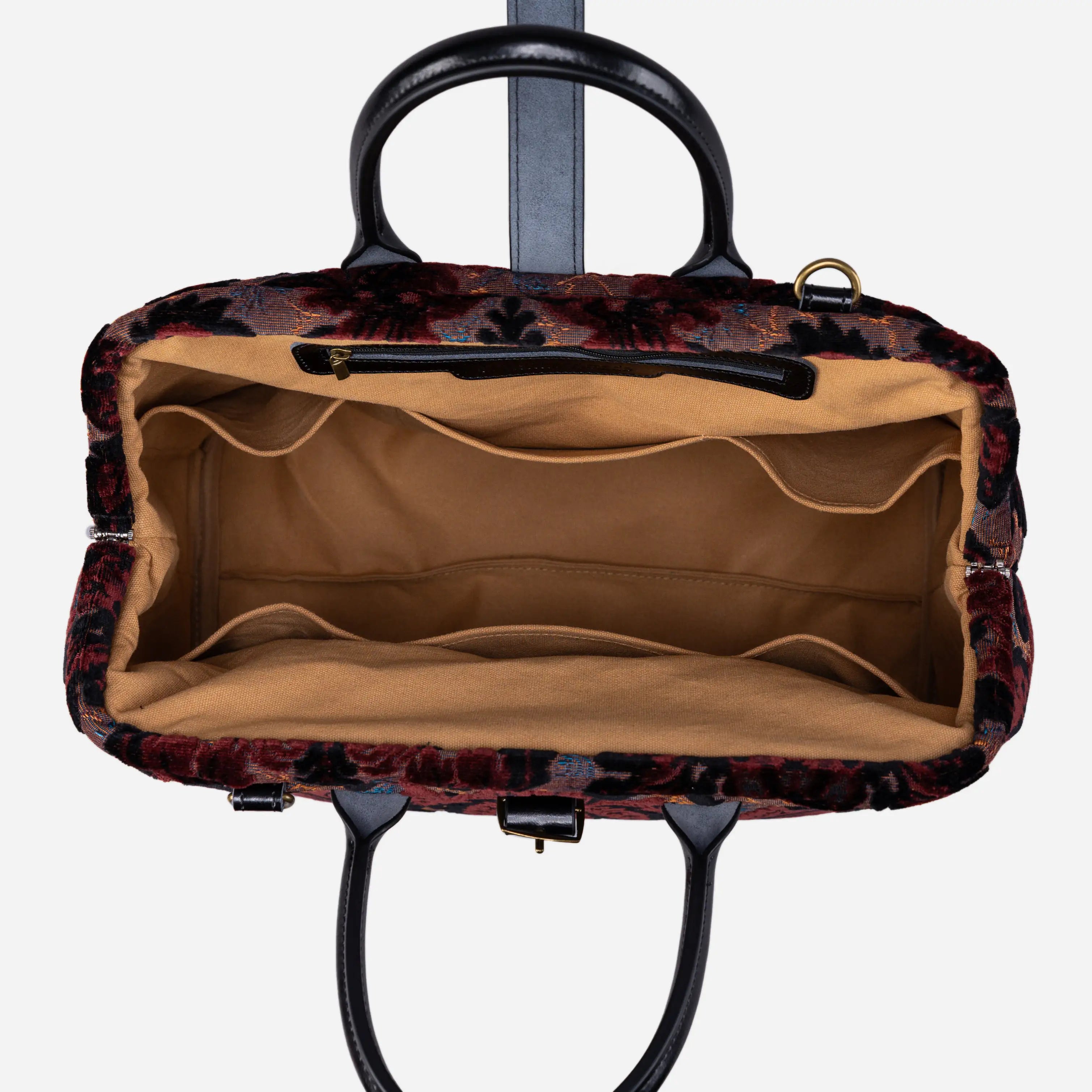 Burnout Velvet Revival Sephia Mary Poppins Weekender Carpetbag open