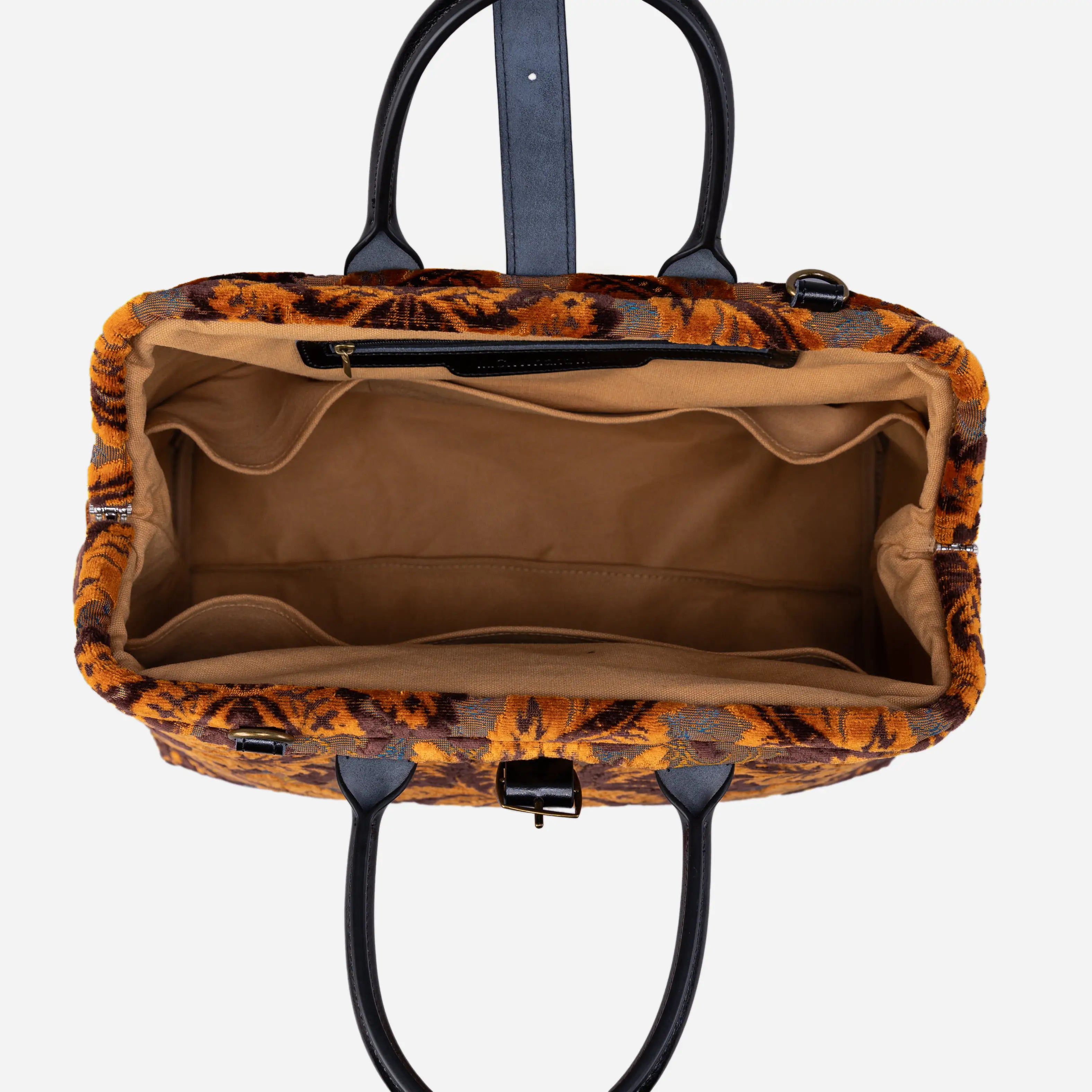 Burnout Velvet Revival sienna Mary Poppins Weekender Carpetbag inside