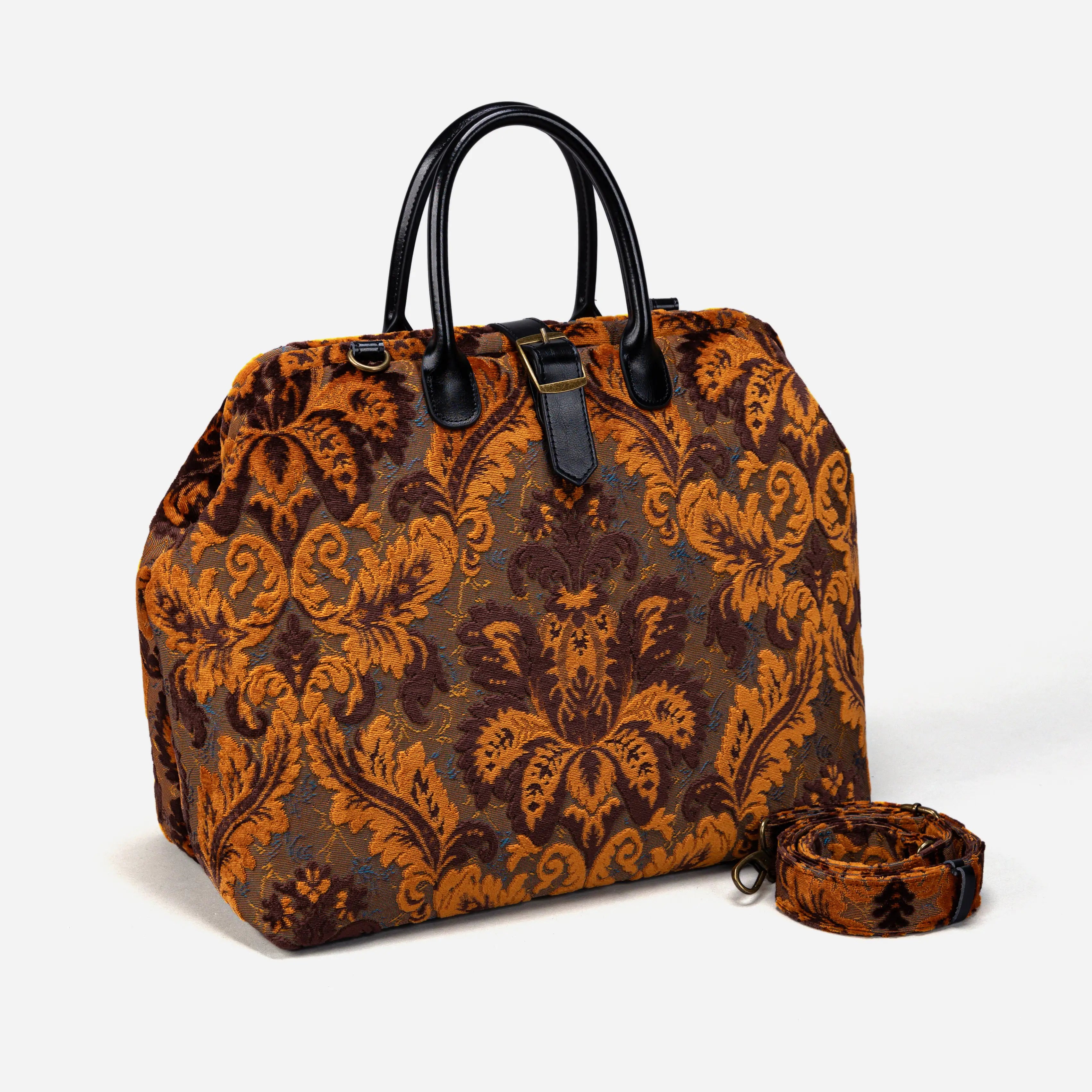 Burnout Velvet Revival sienna Mary Poppins Weekender Carpetbag with shoulder strap