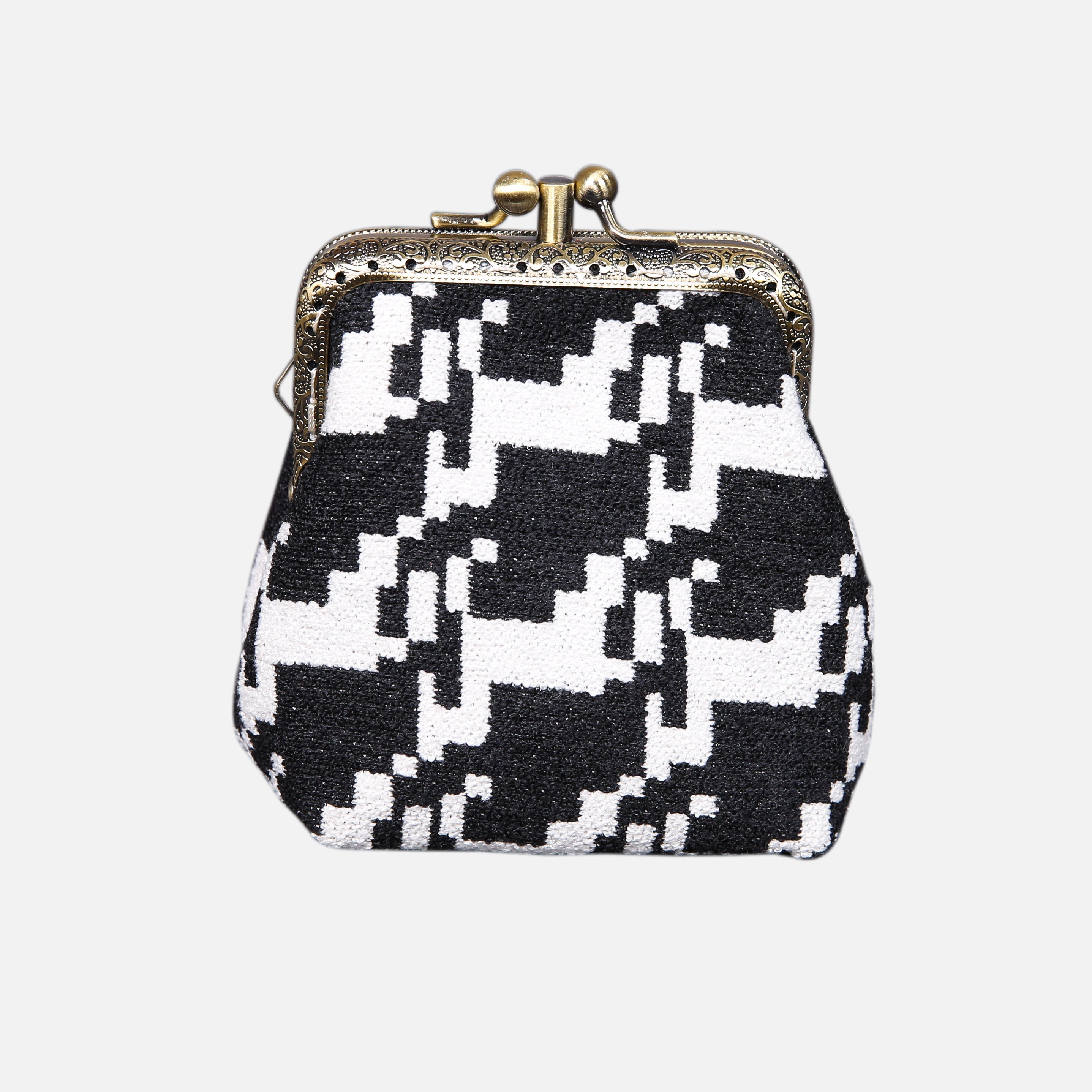 Houndstooth Black Double Kiss Clasp Coin Purse  MCW Handmade-2