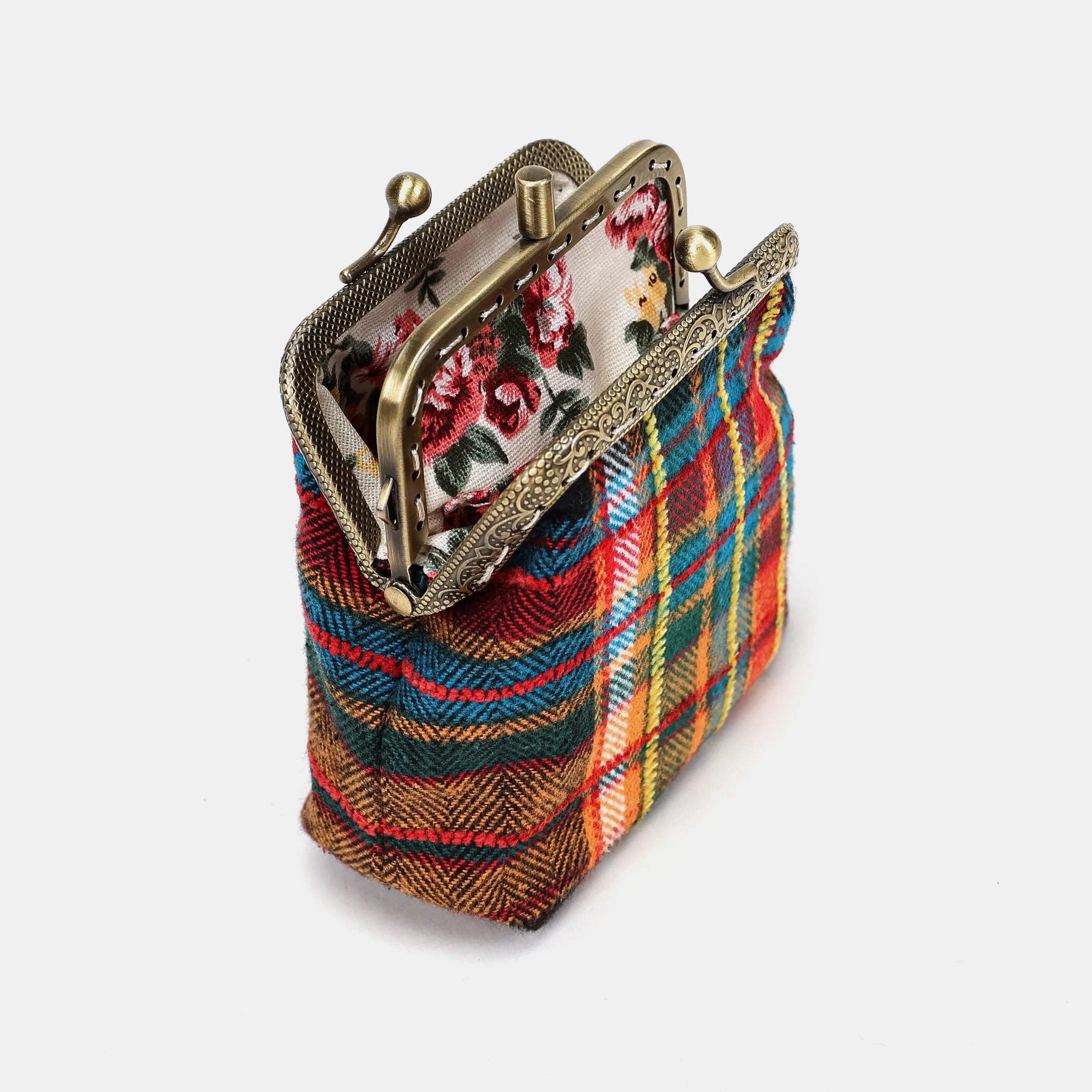 Tartan Stewart Black Double Kiss Clasp Coin Purse Carpetbag of America stand