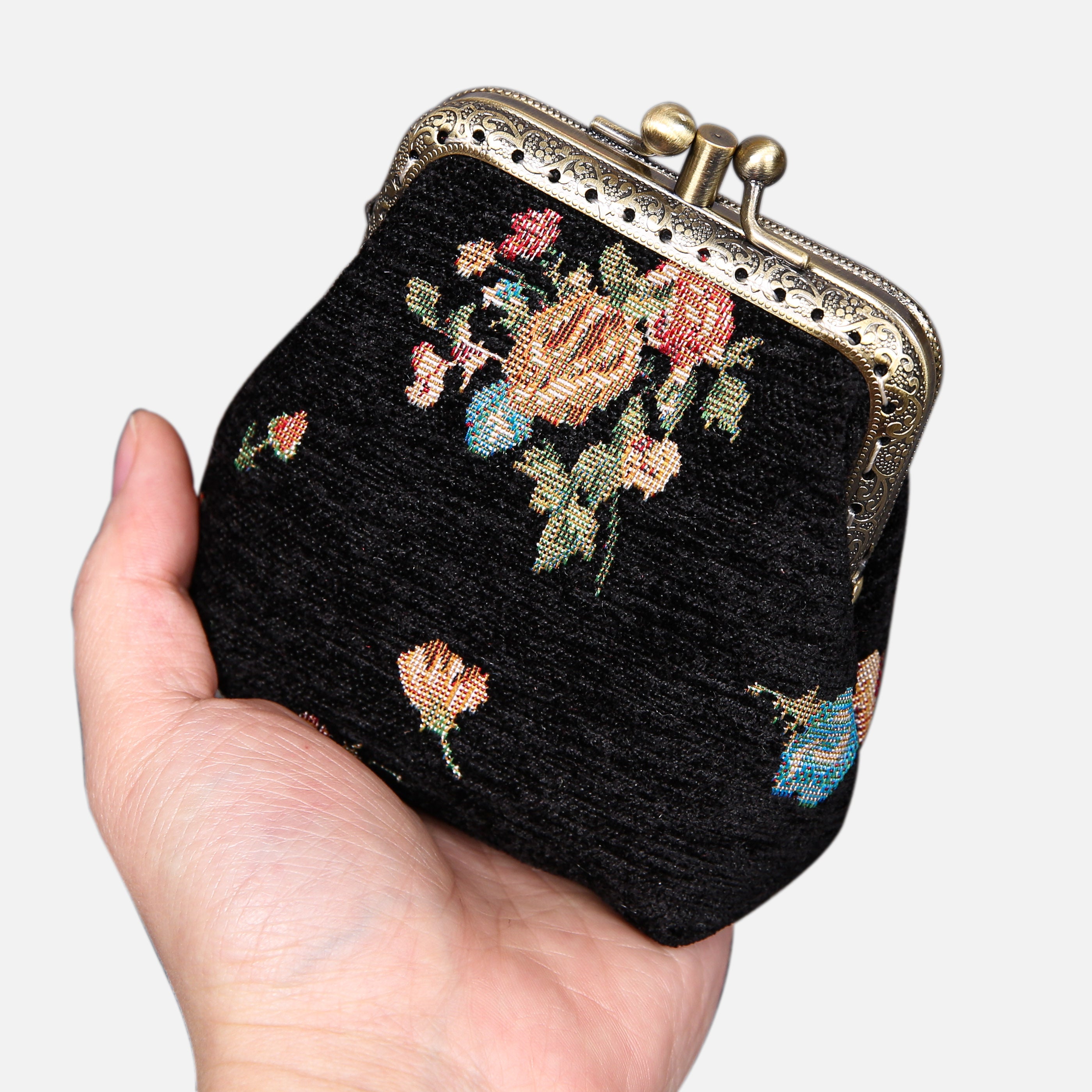Bouquets Black Double Kiss Clasp Coin Purse  MCW Handmade