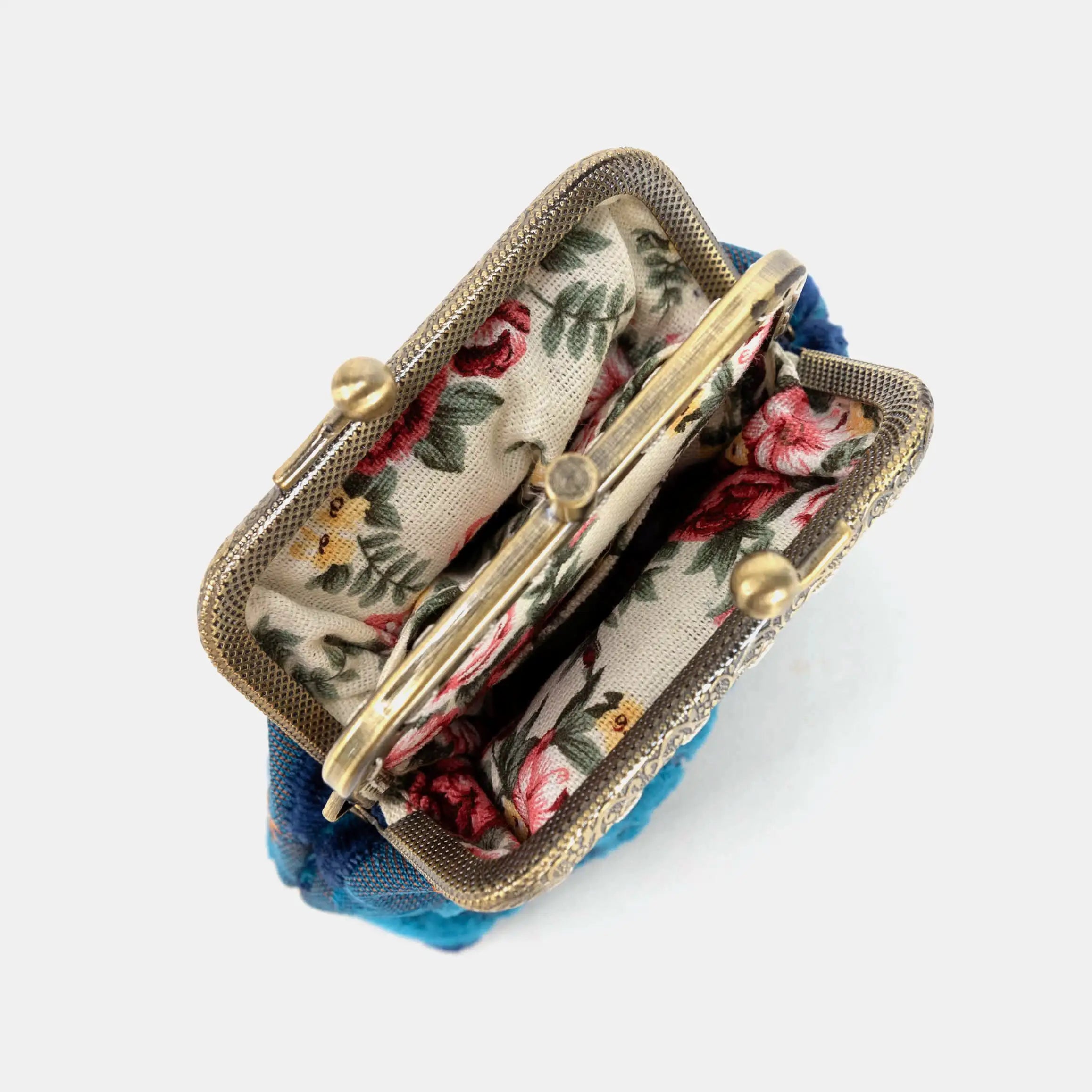 Burnout Velvet Revival Aqua Double Kiss Clasp Coin Purse of America open-4