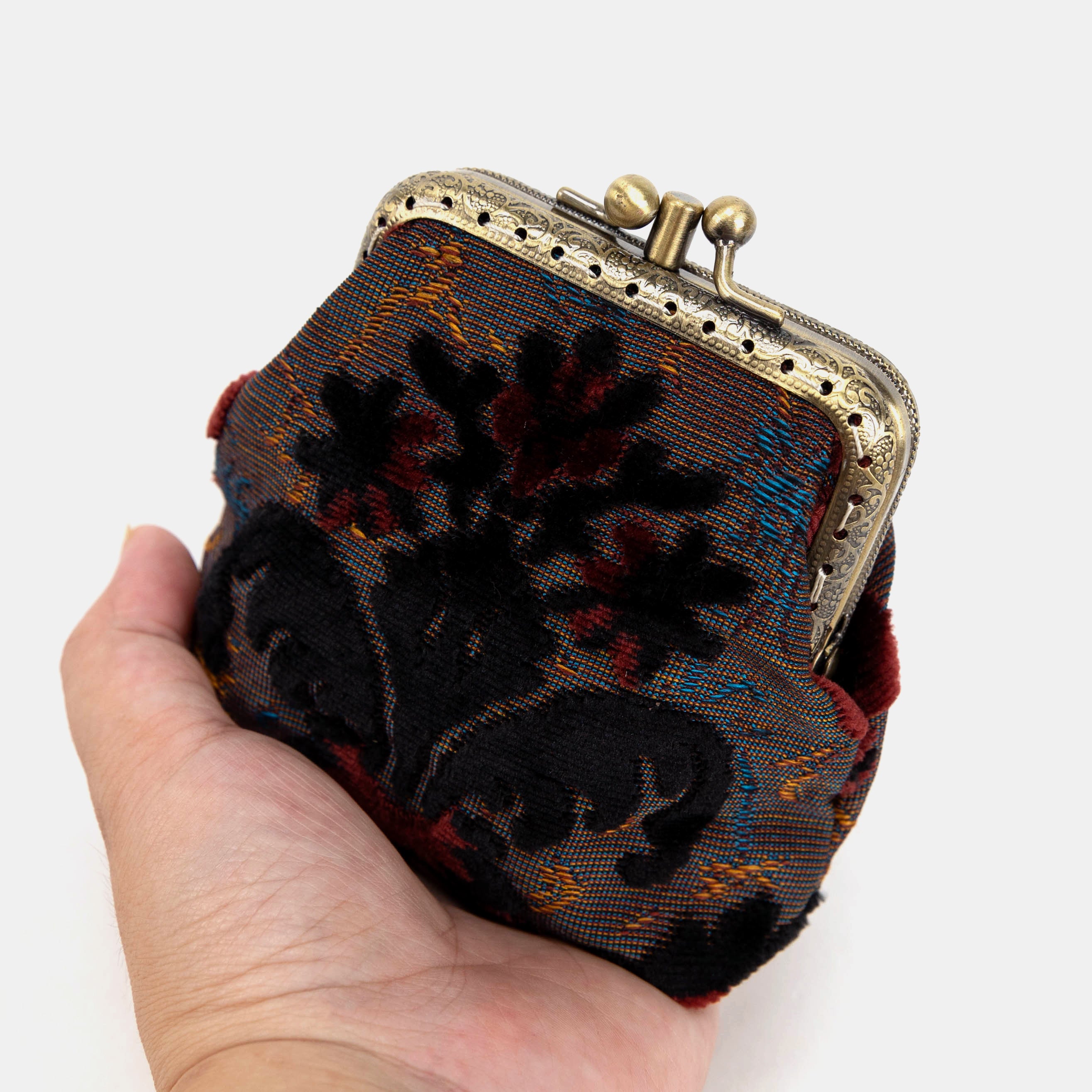 Burnout Velvet Revival Sephia Double Kiss Clasp Coin Purse