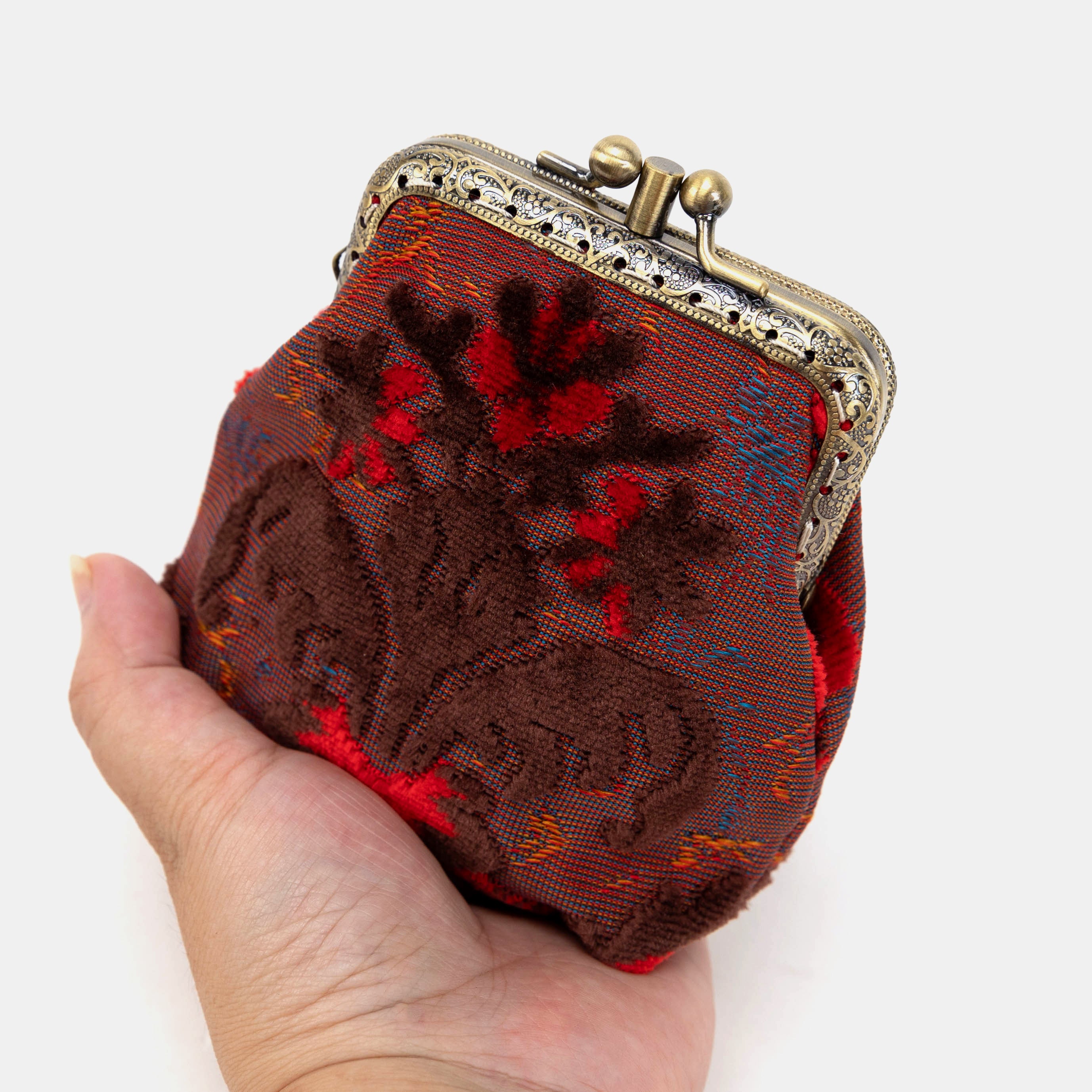 Burnout Velvet Revival Scarlet Double Kiss Clasp Coin Purse