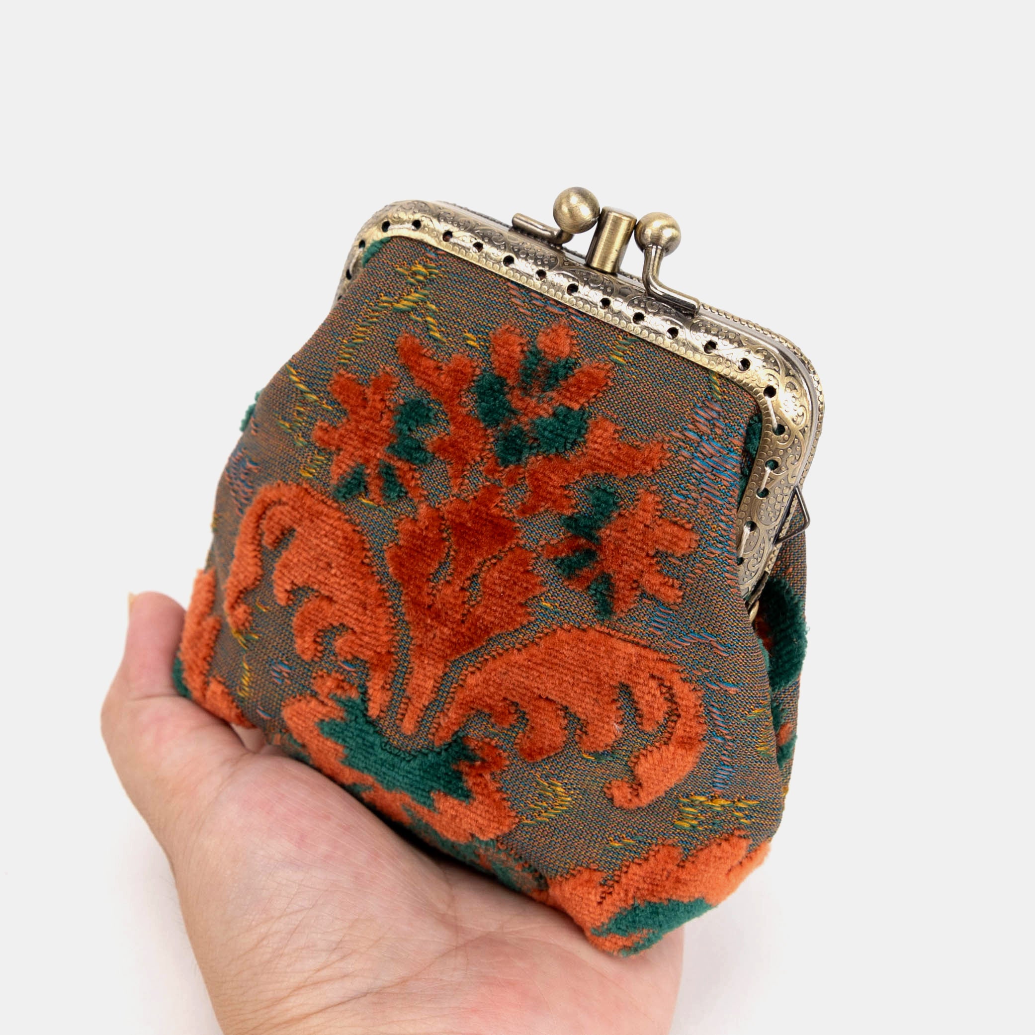 Burnout Velvet Revival Jade Double Kiss Clasp Coin Purse