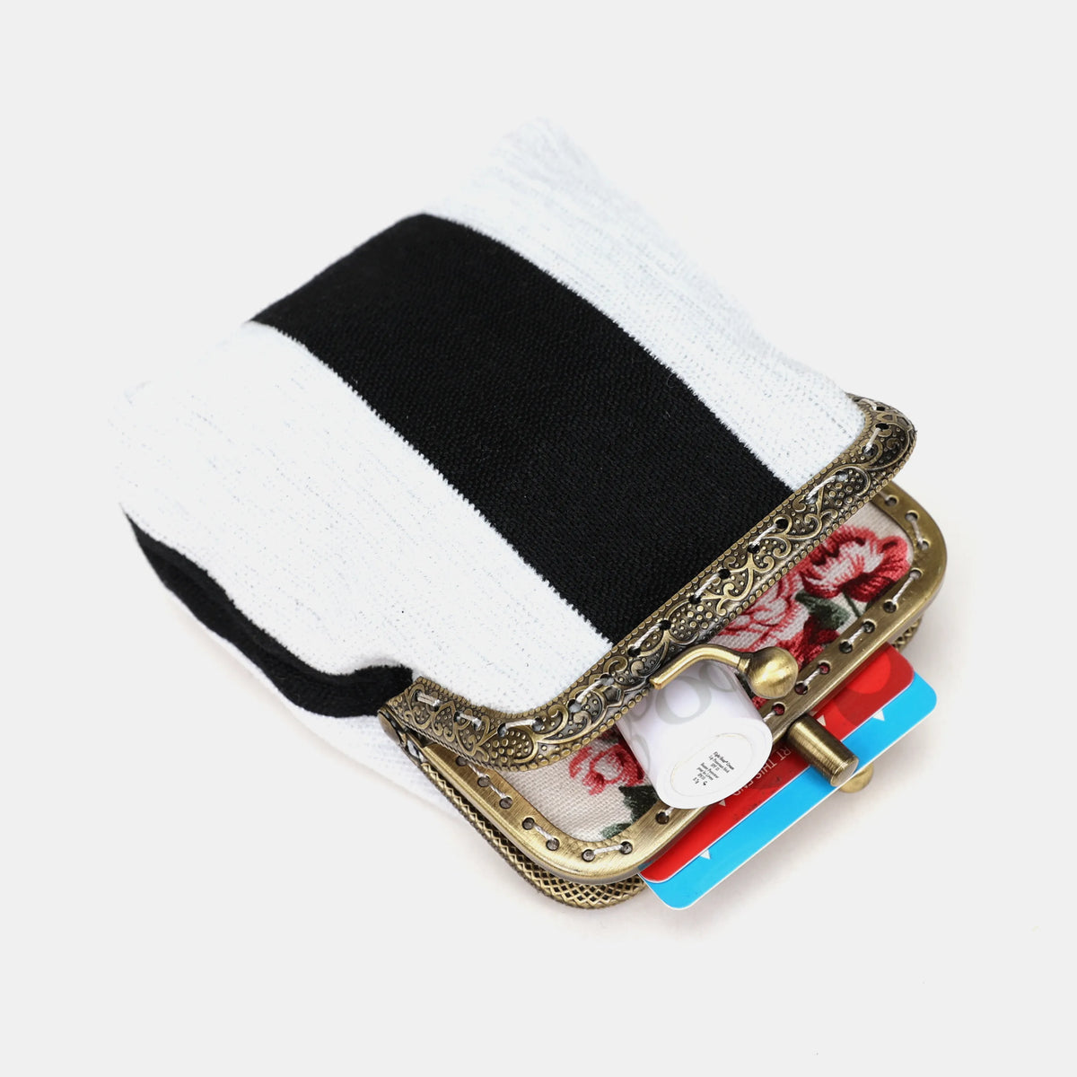 Black & White Beetlejuice Double Kiss Clasp Coin Purse of America in use