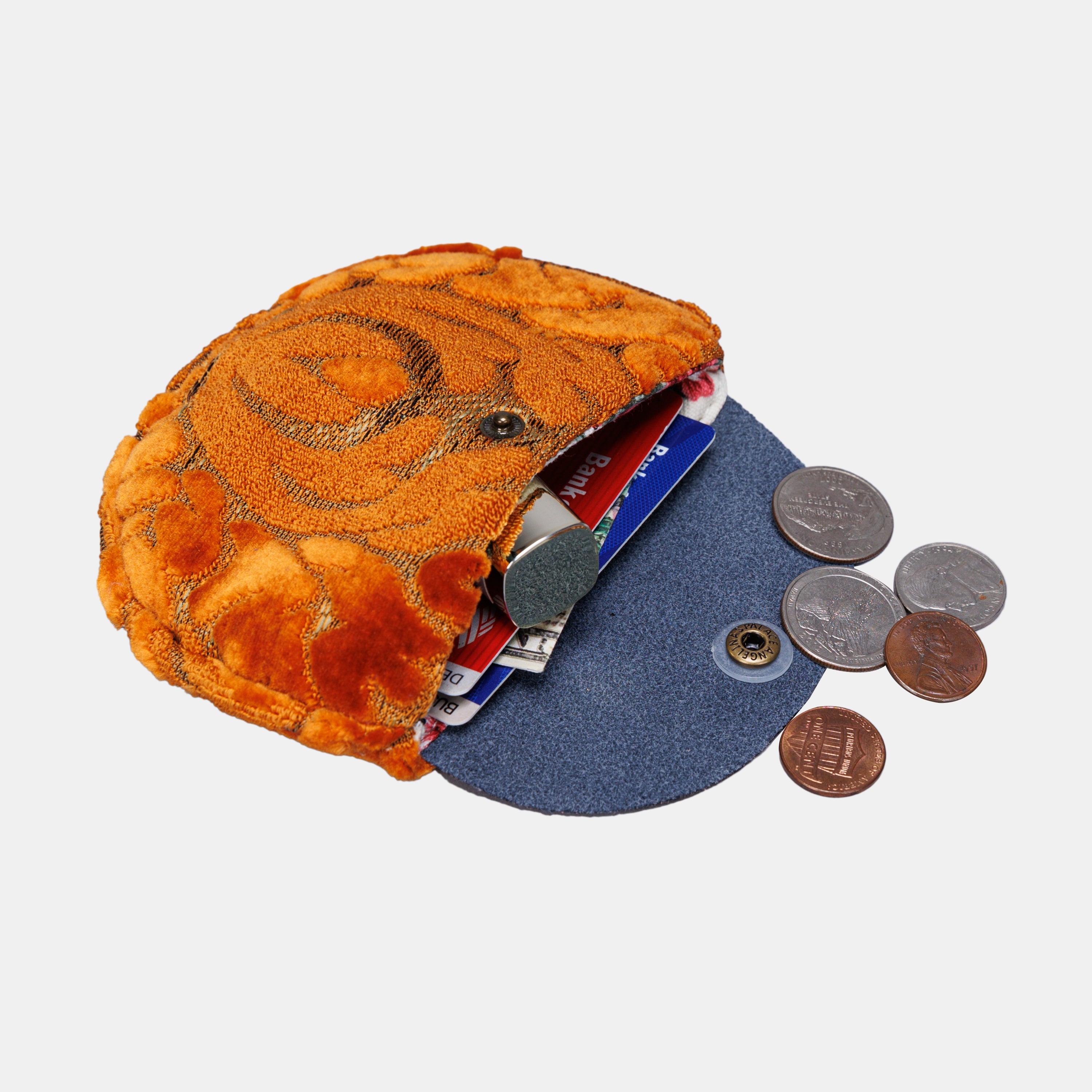 Burnout Velvet Orange Flap Coin Purse  MCW Handmade-4
