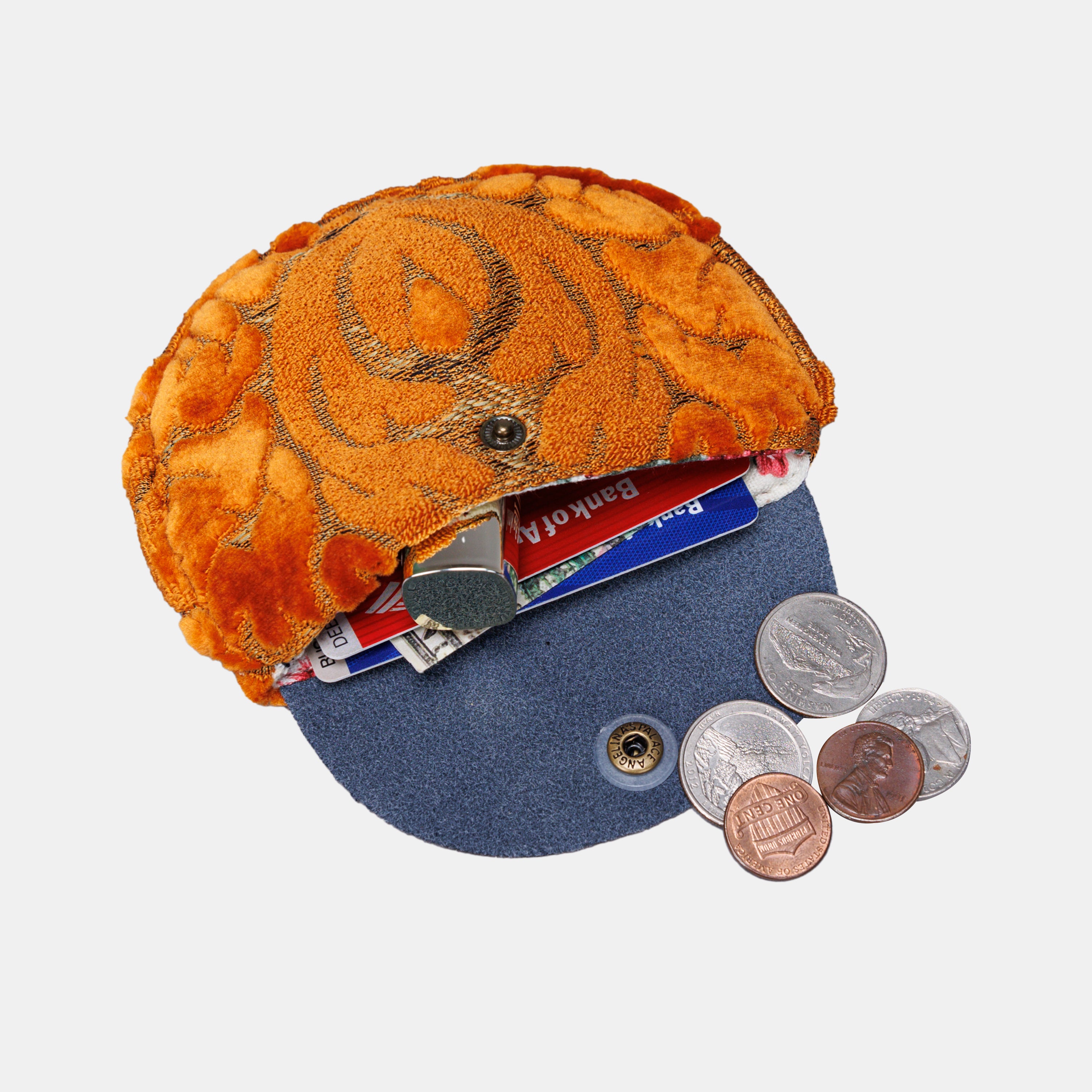 Burnout Velvet Orange Flap Coin Purse  MCW Handmade-2