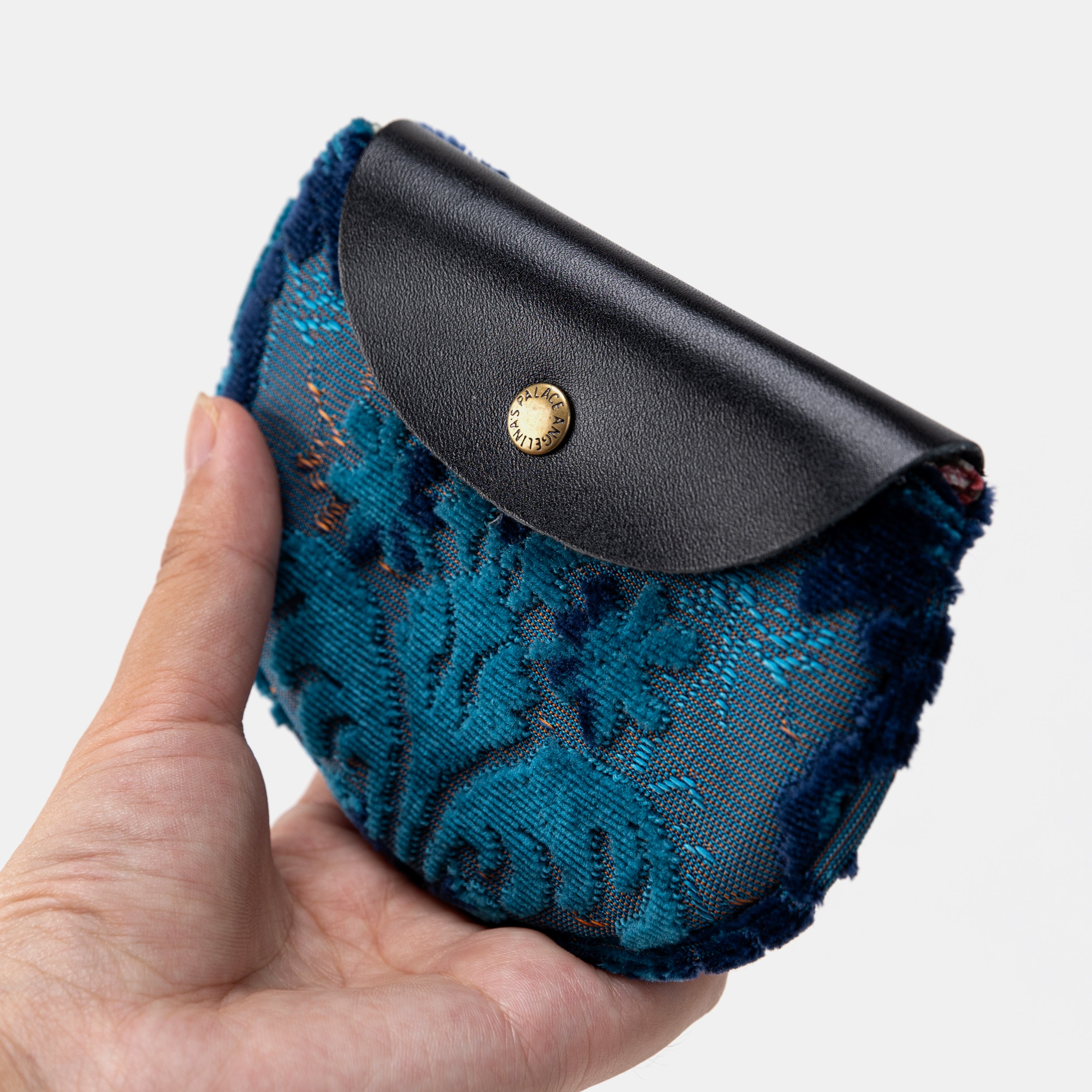 Burnout Velvet Revival Aqua Double Kiss Clasp Coin Purse Main