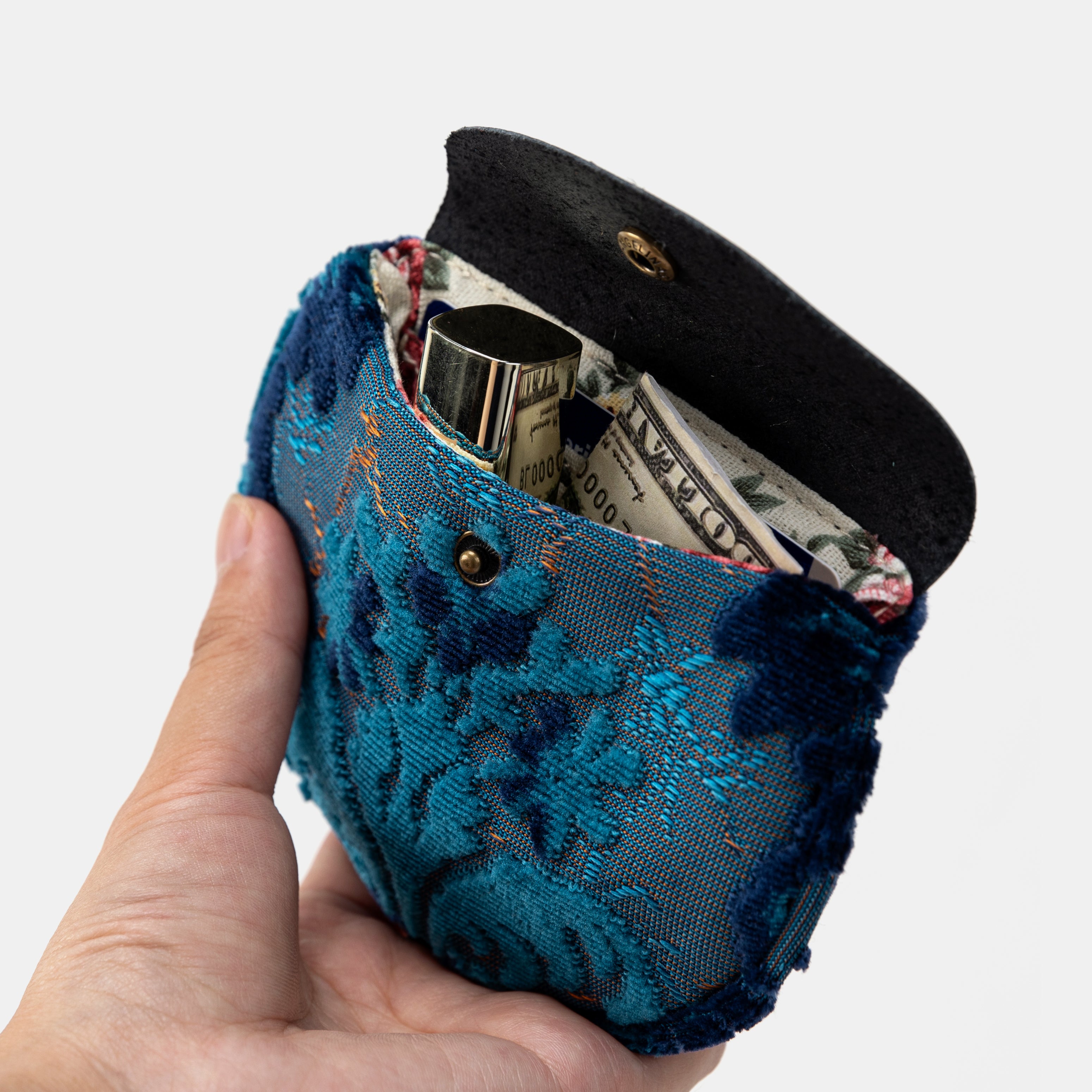 Burnout Velvet Revival Aqua Double Kiss Clasp Coin Purse Front