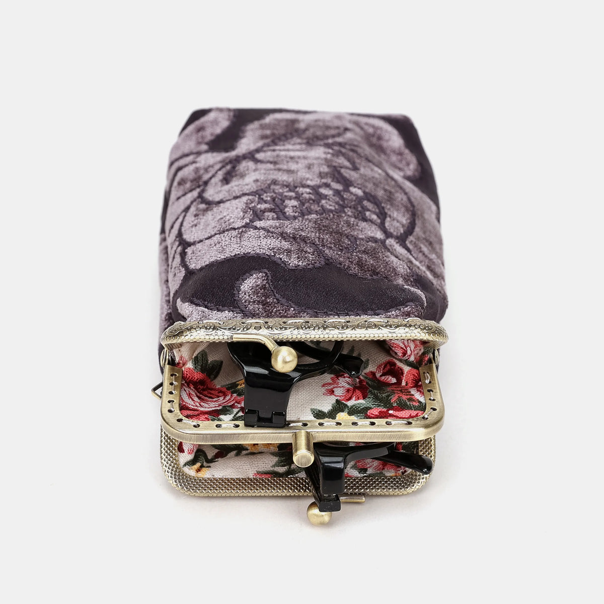 Floral Brocade Purple Carpet Eyeglasses Case Carpetbag of America top view