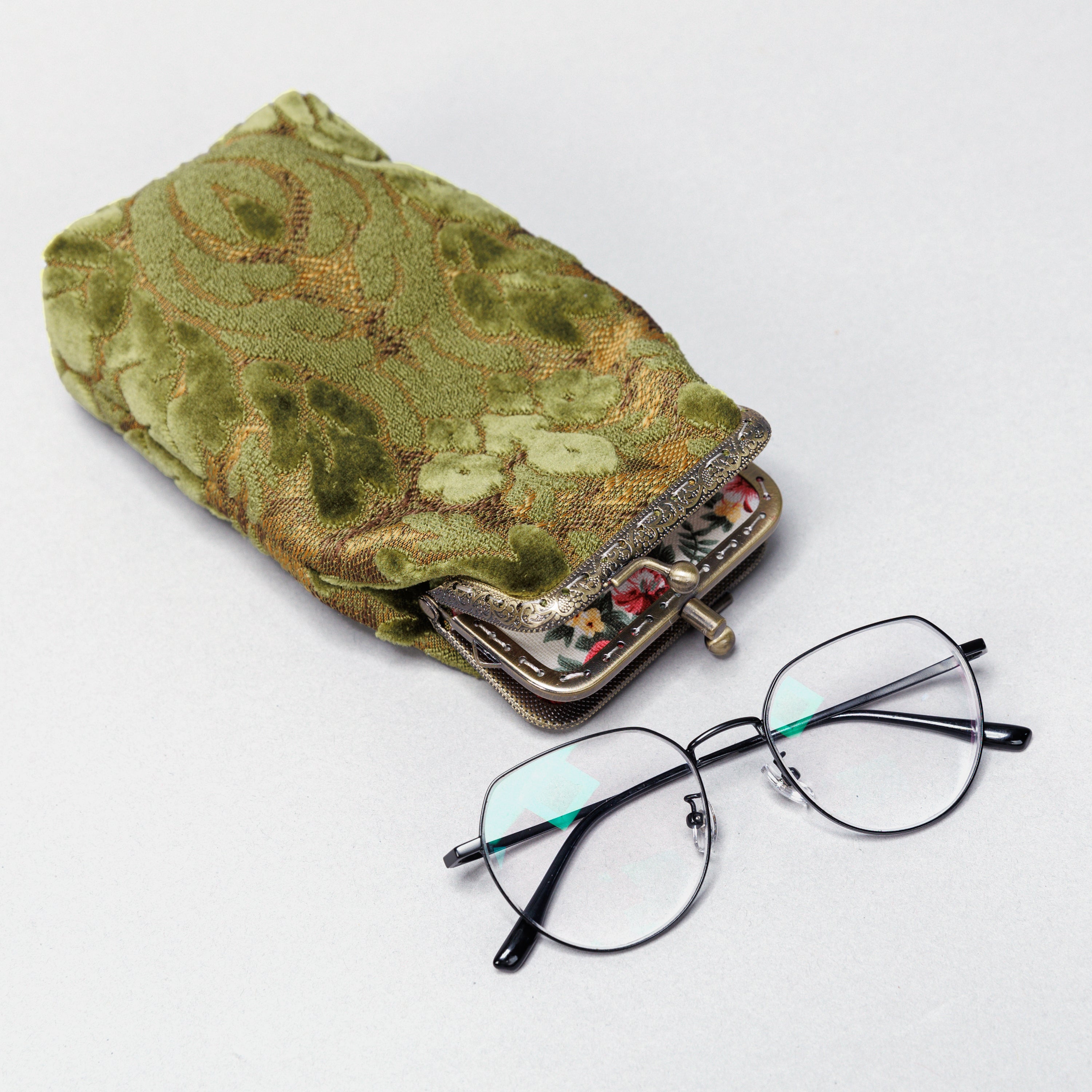 Burnout Velvet Fern Green Carpet Eyeglasses Case  MCW Handmade-3