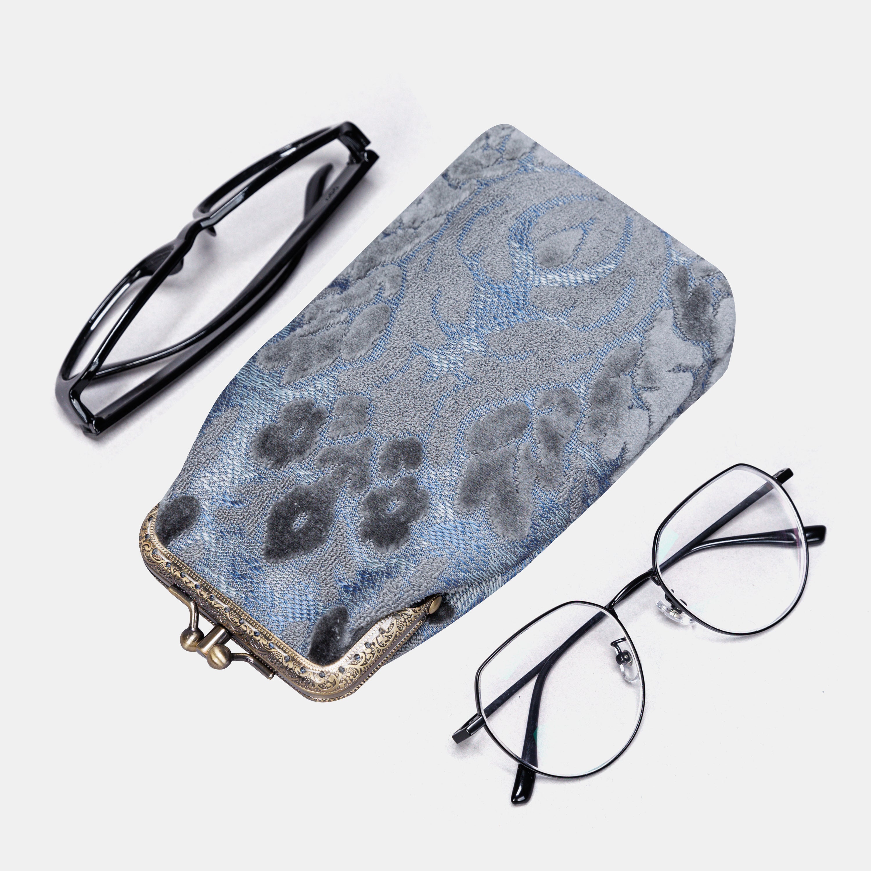 Burnout Velvet Steel Blue Carpet Eyeglasses Case  MCW Handmade-1