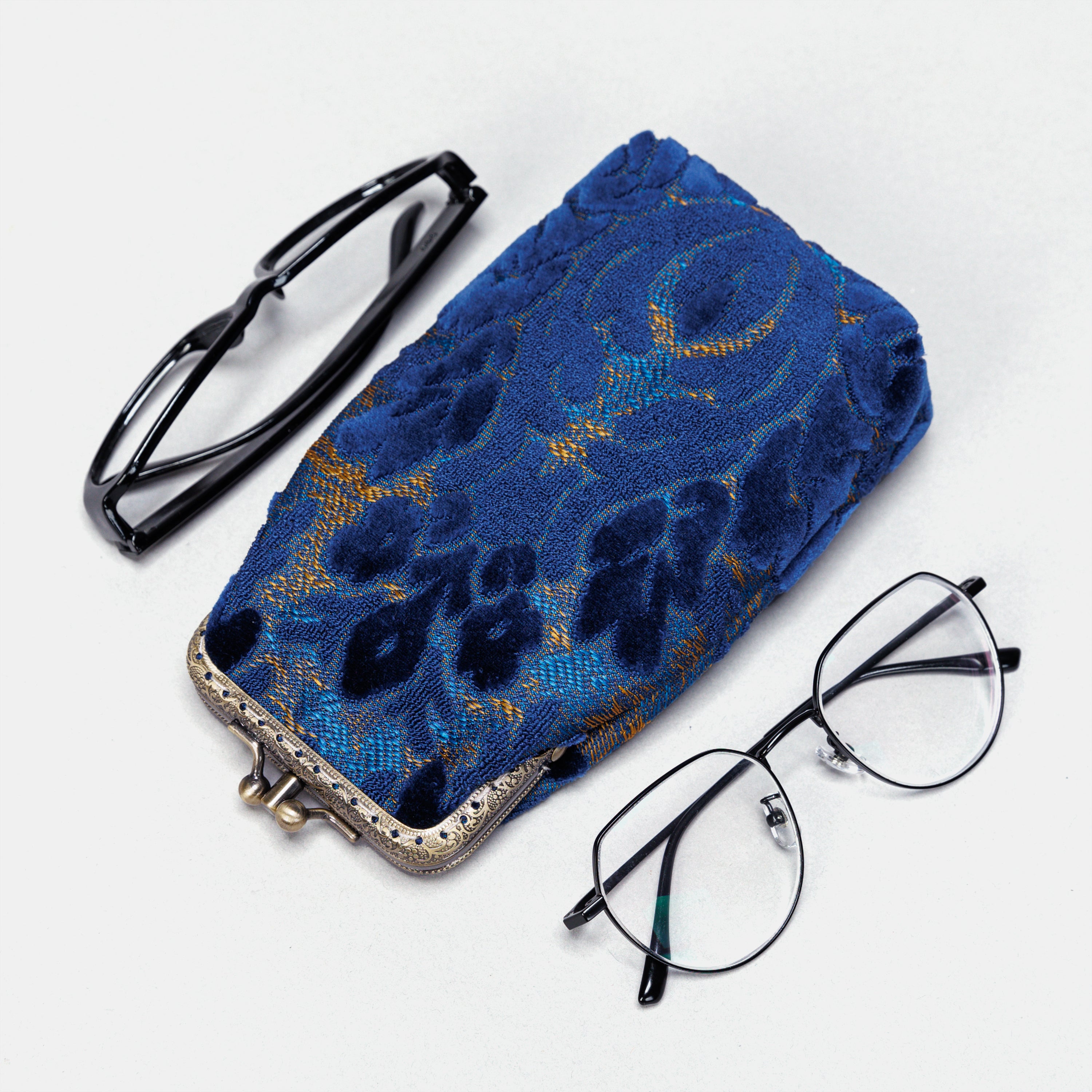 Burnout Velvet Navy Carpet Eyeglasses Case  MCW Handmade-1