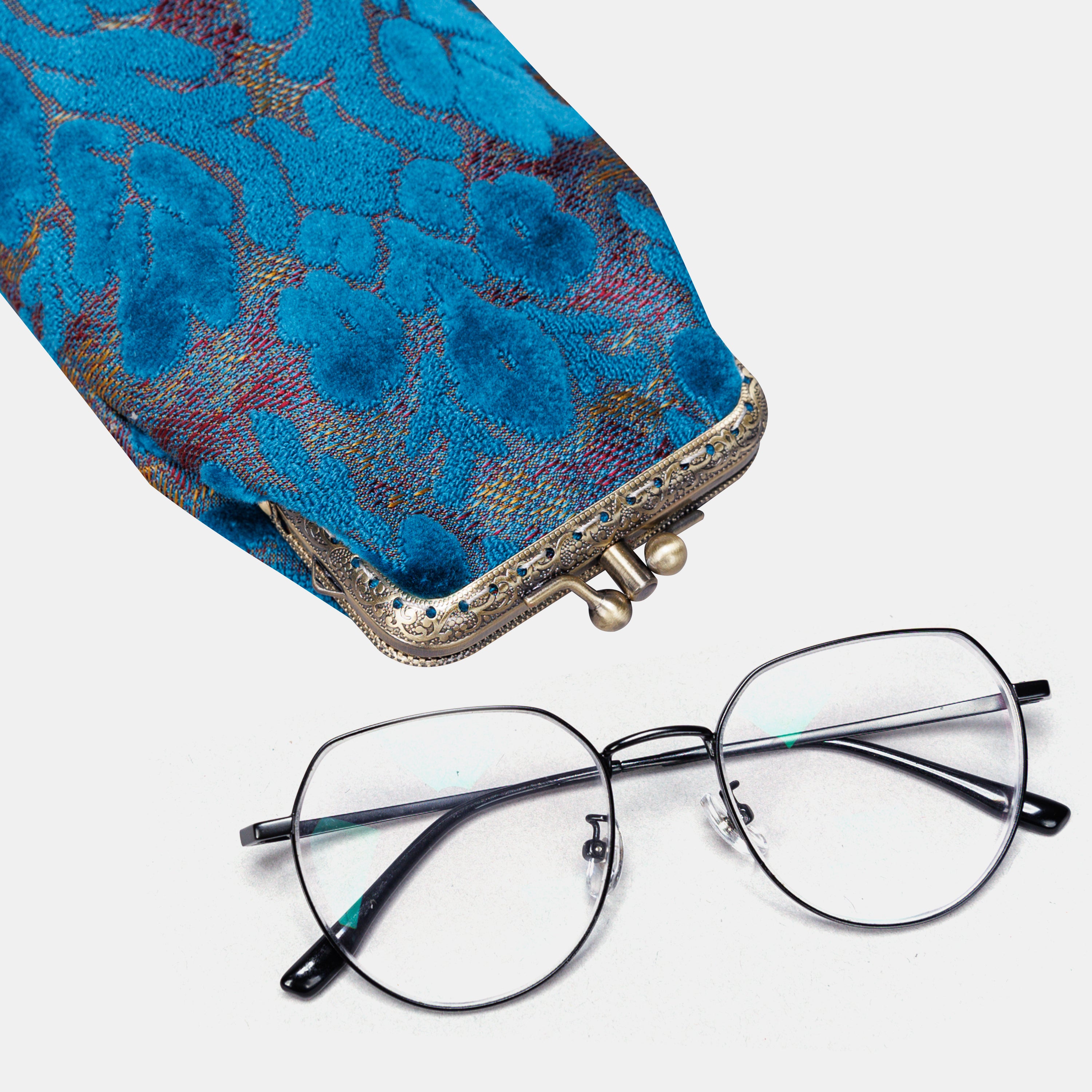 Burnout Velvet Aqua Blue Carpet Eyeglasses Case  MCW Handmade-5