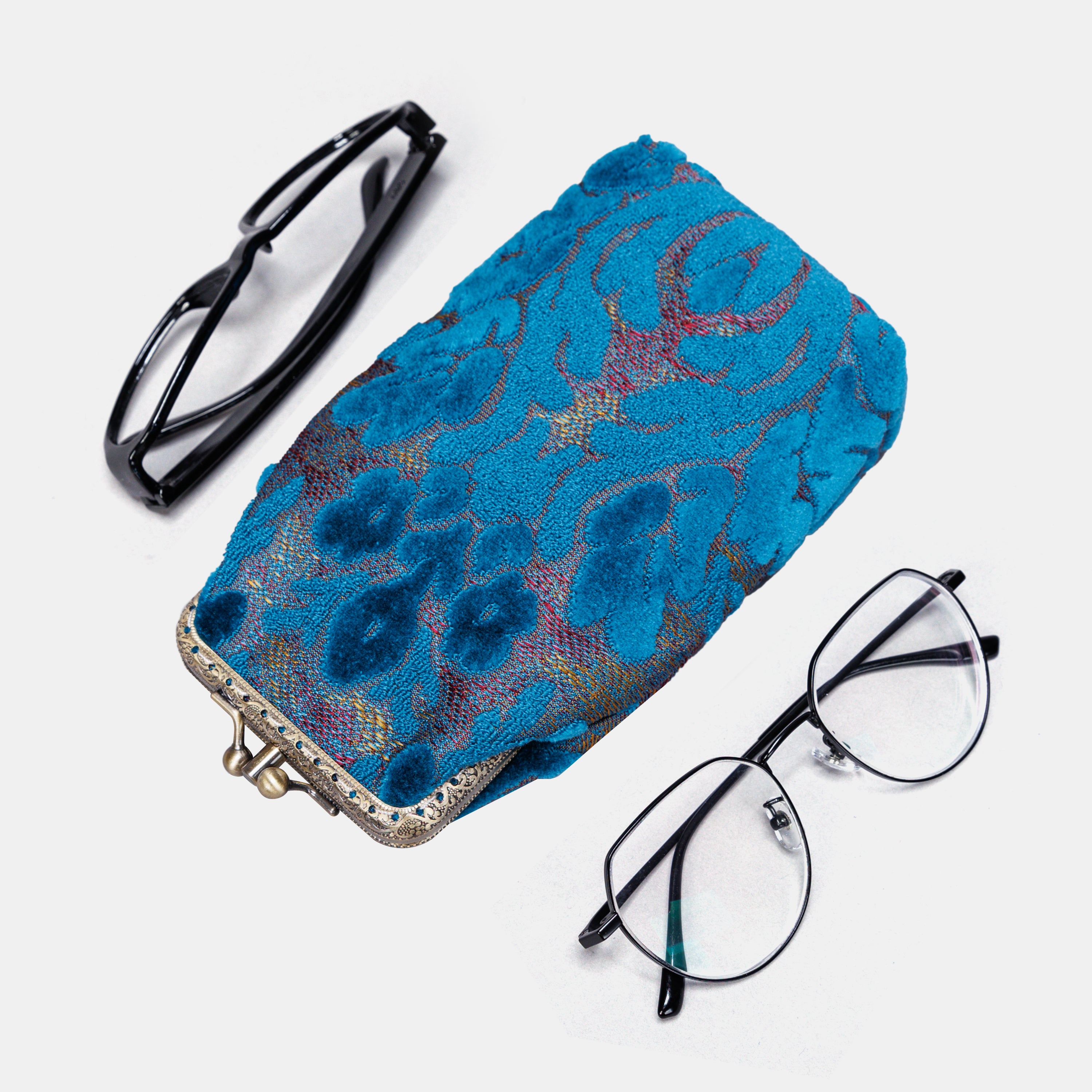 Burnout Velvet Aqua Blue Carpet Eyeglasses Case  MCW Handmade-1