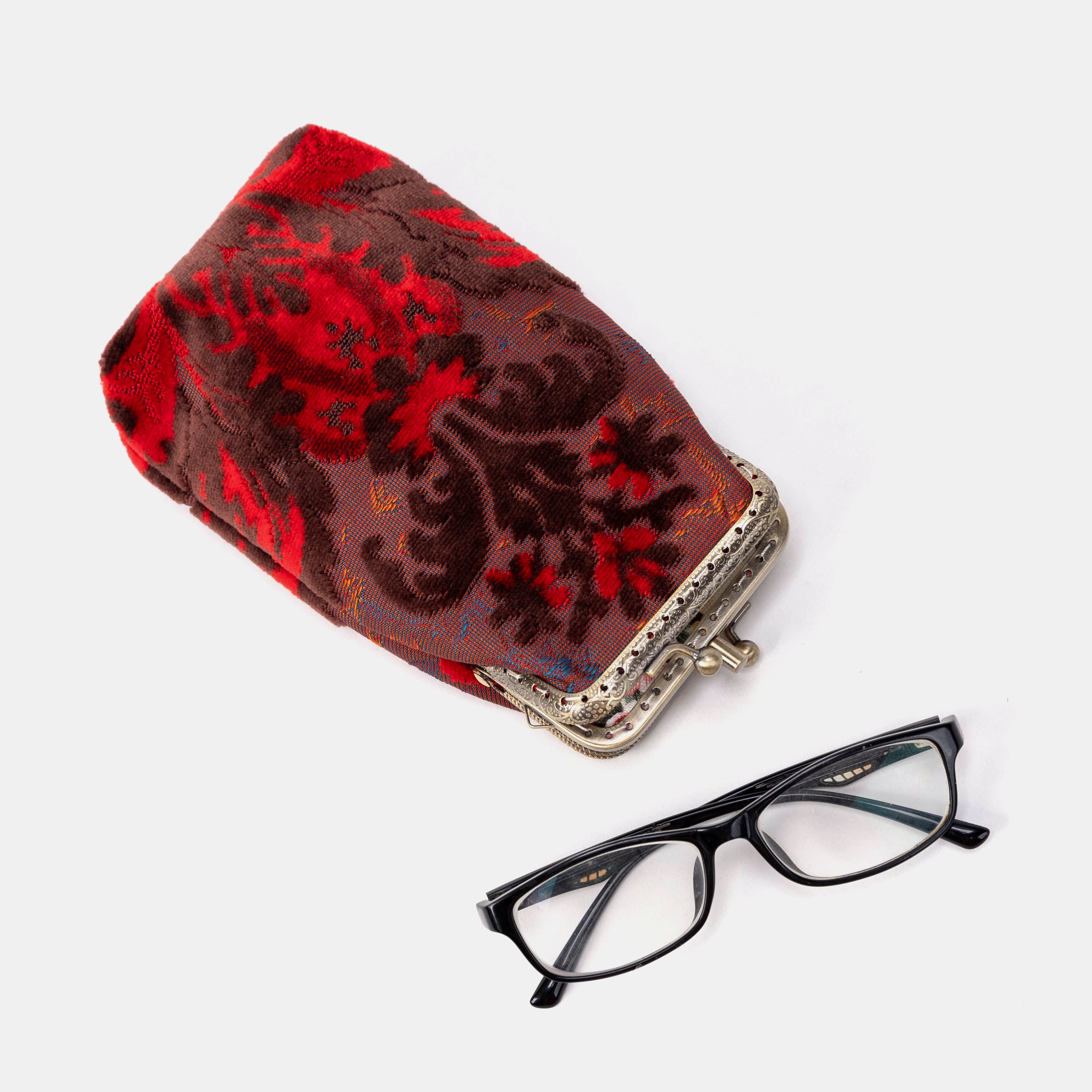 Burnout Velvet Revival Scarlet Carpet Eyeglasses Case with 1 glasses