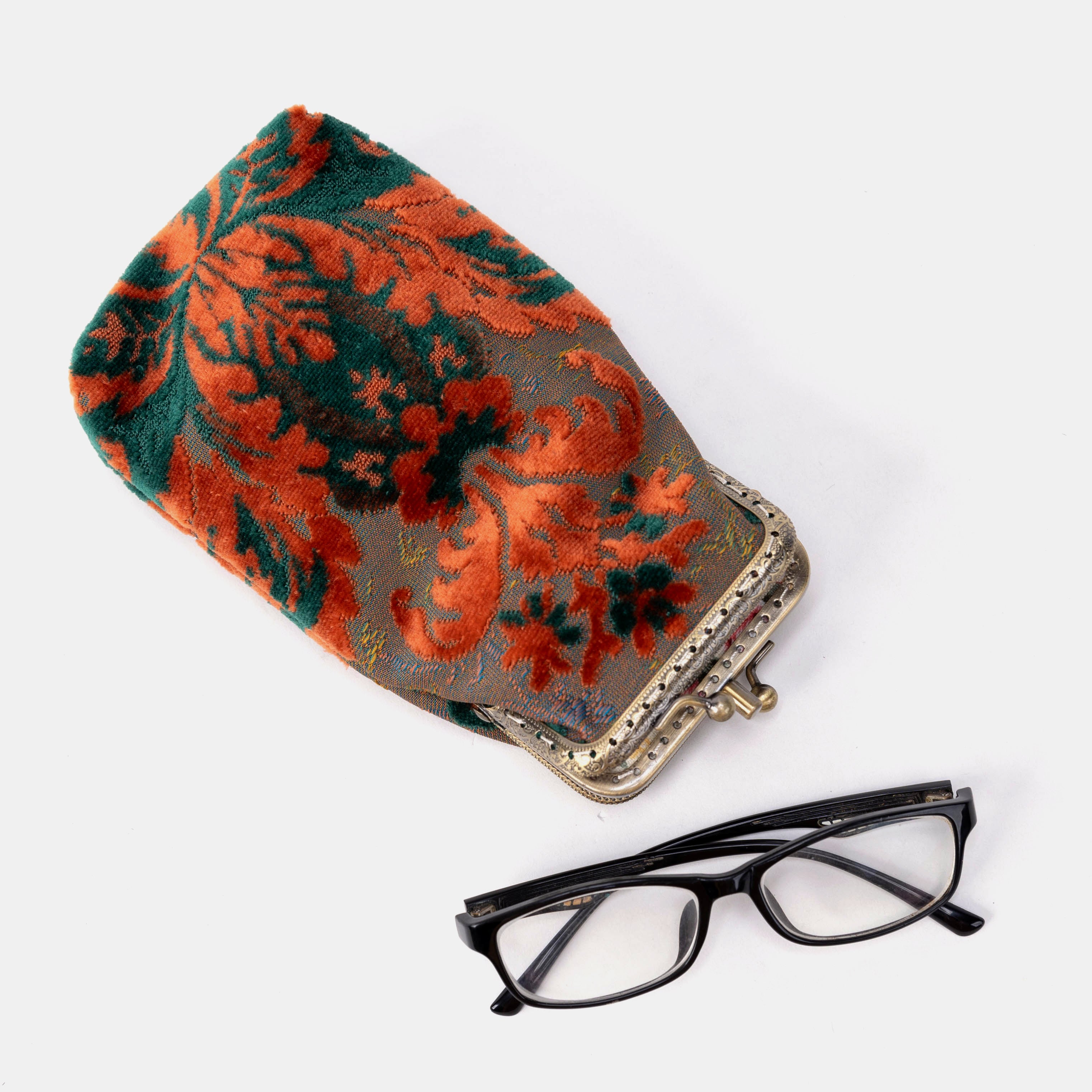 Burnout Velvet Revival Jade Carpet Eyeglasses Case with 1 glasses