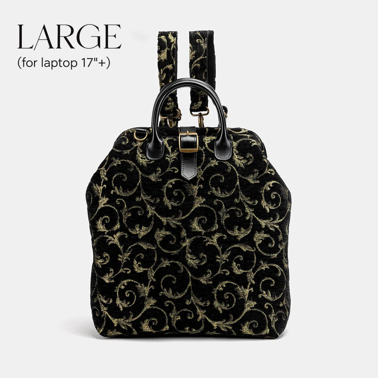 Vintage Scroll Black/Green Carpet Large Laptop Backpack of America main