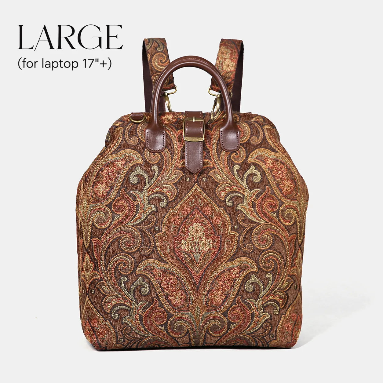 Damask D. Brown Carpet Large Laptop Backpack Carpetbag of America main