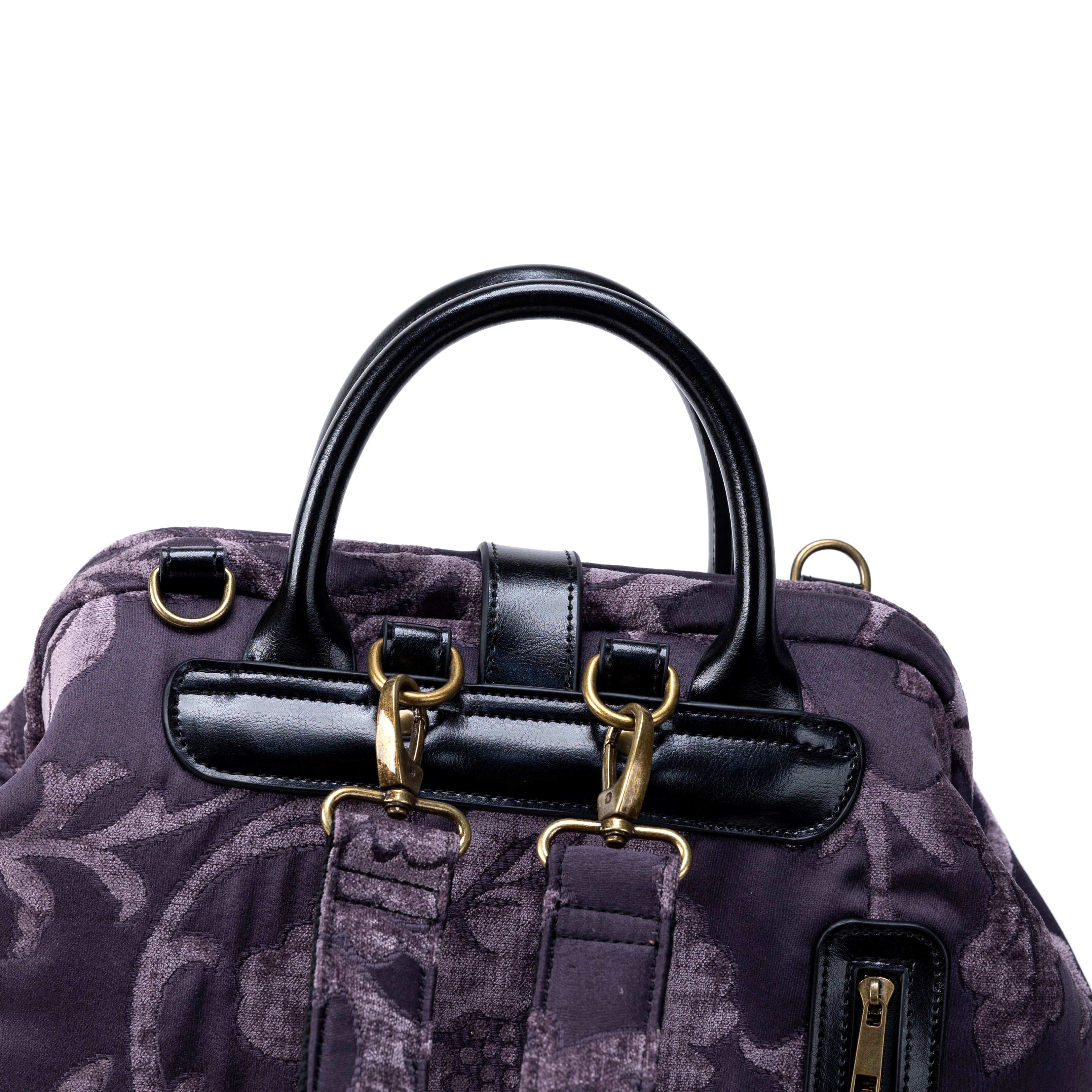 Floral Brocade Purple Carpet Laptop Backpack Brass Hardware