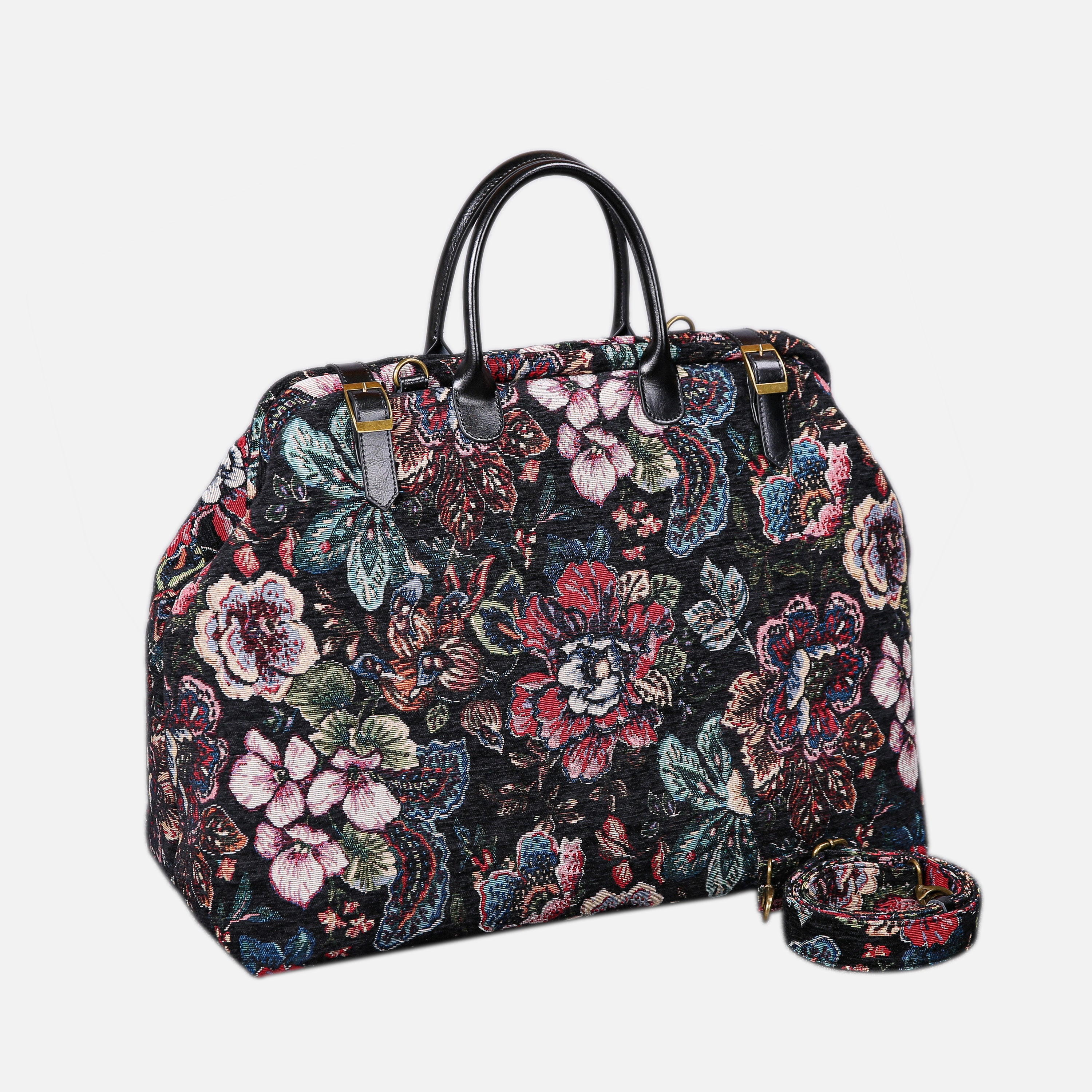 Rose Garden Black Large Carpetbag  MCW Handmade-1