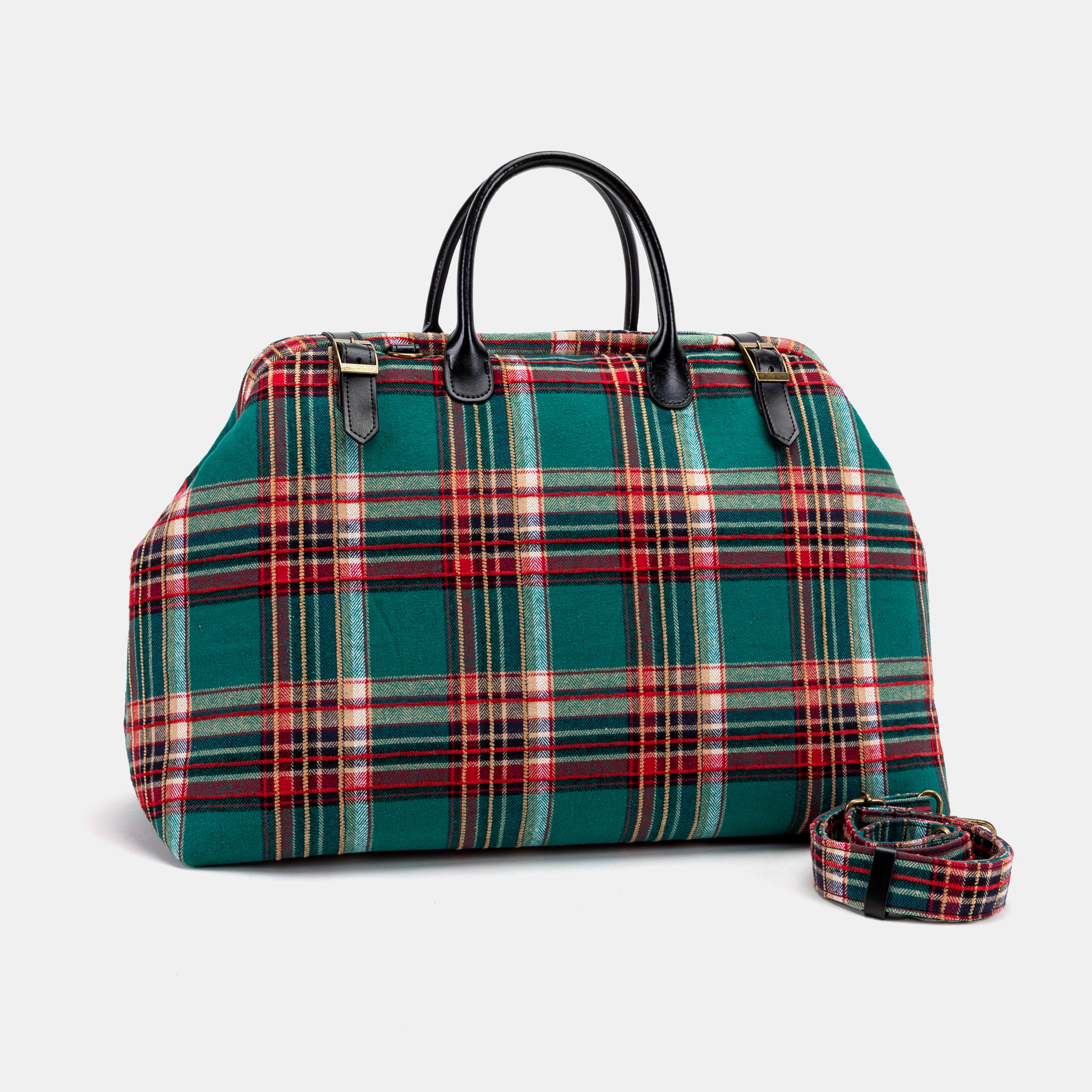 Tartan Stewart Green Large Carpetbag Carpetbag of America with shoulder strap