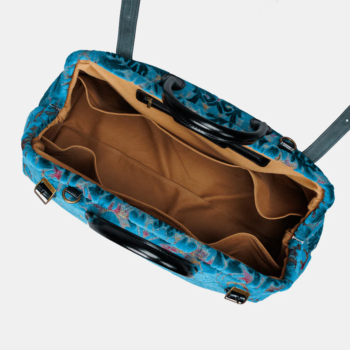 Burnout Velvet Aqua Blue Large Carpetbag inside