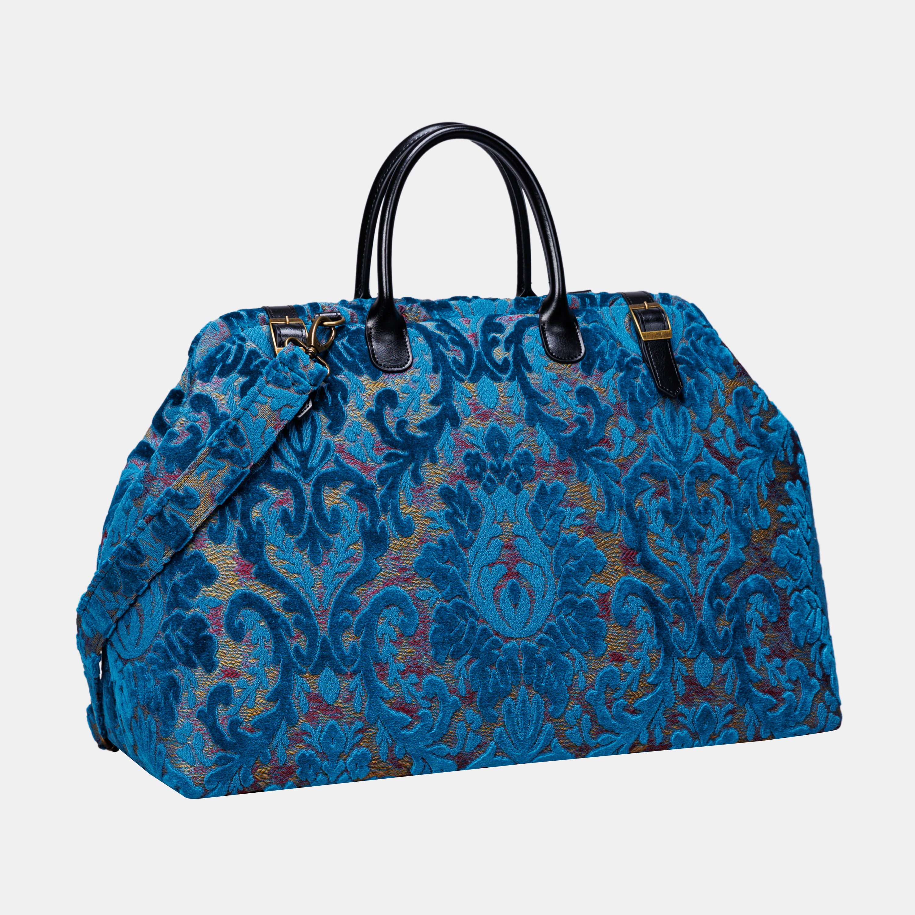 Burnout Velvet Aqua Blue Large Carpetbag  MCW Handmade-2