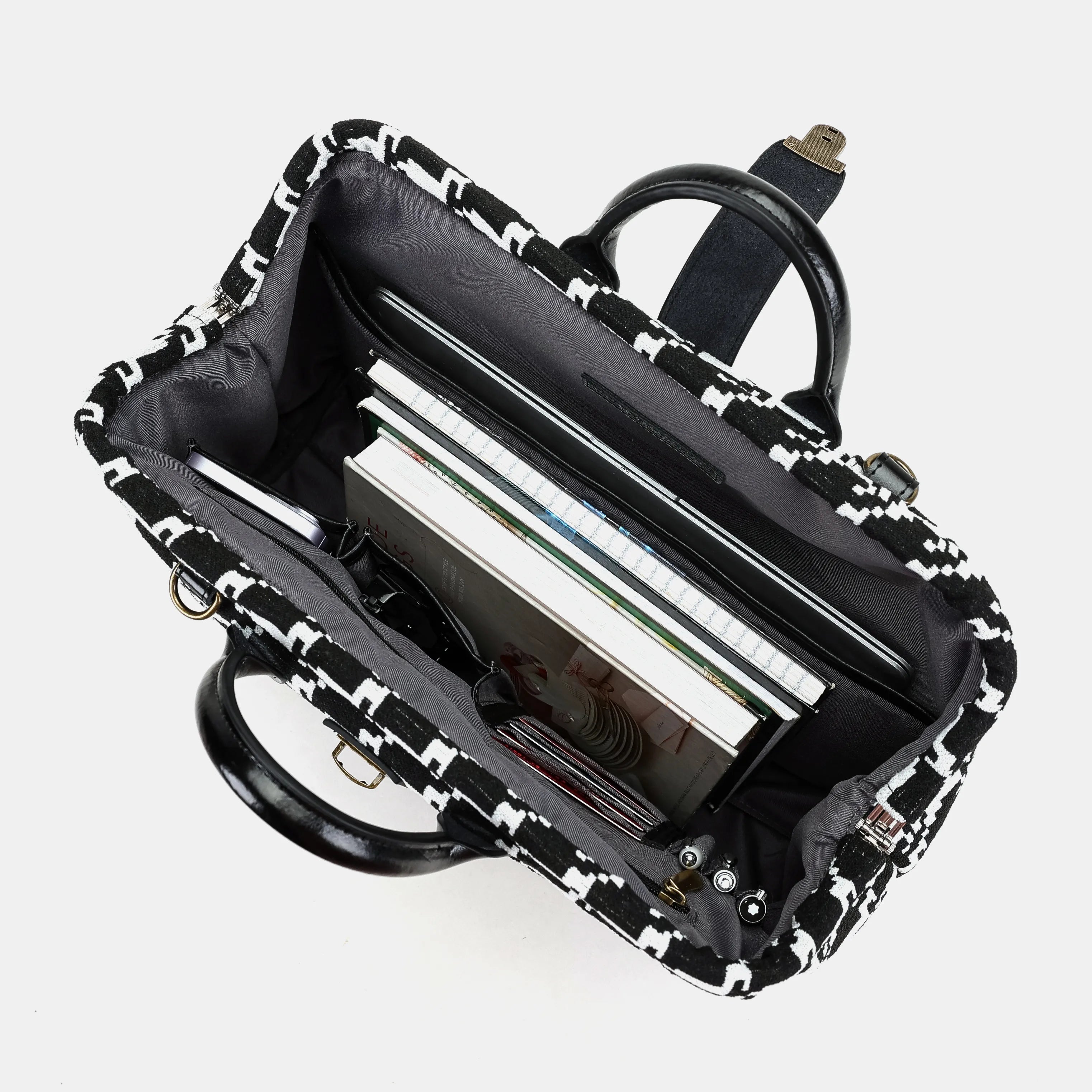 Houndstooth Laptop Work Bag open