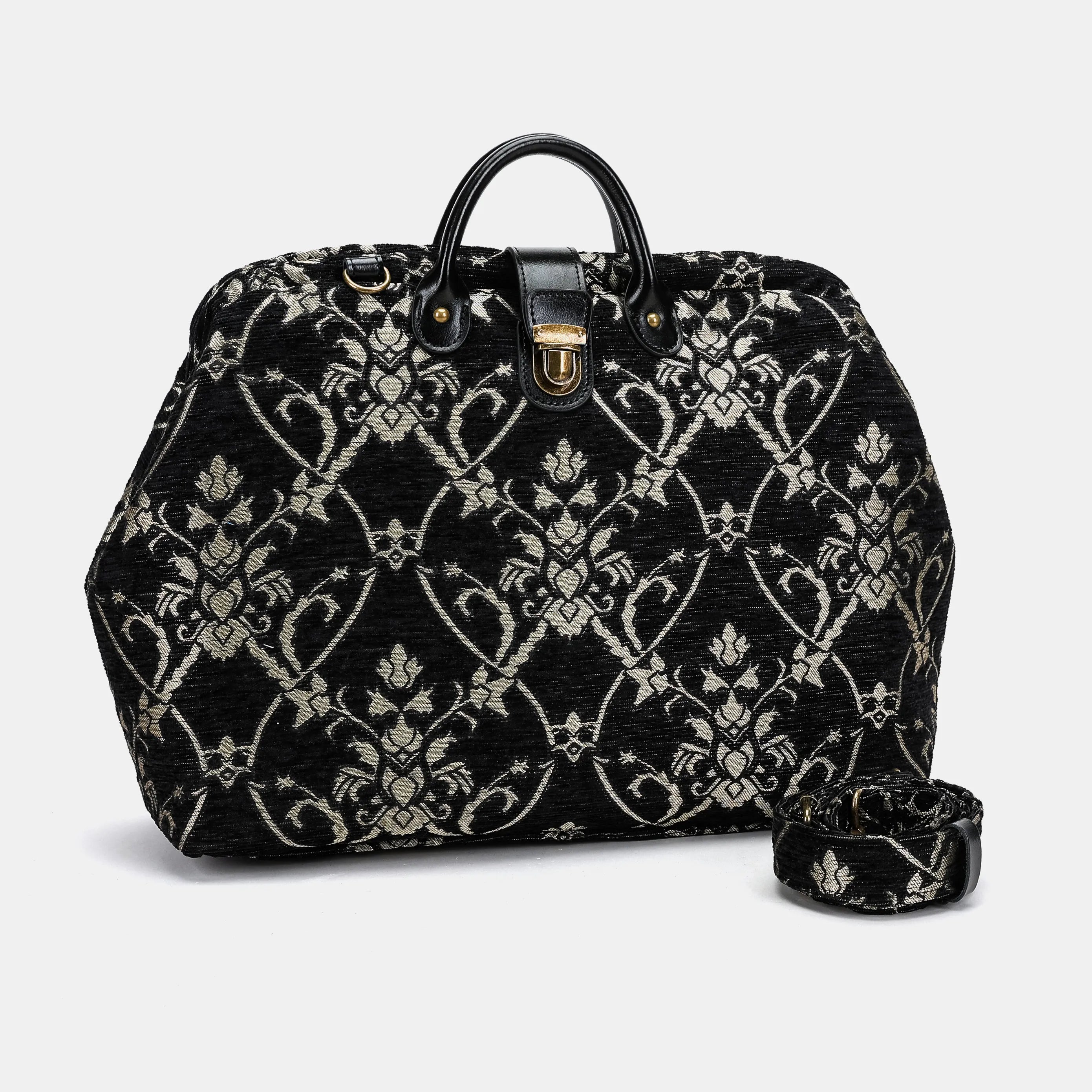 Carnaby Black Carpetbag of America with shoulder strap