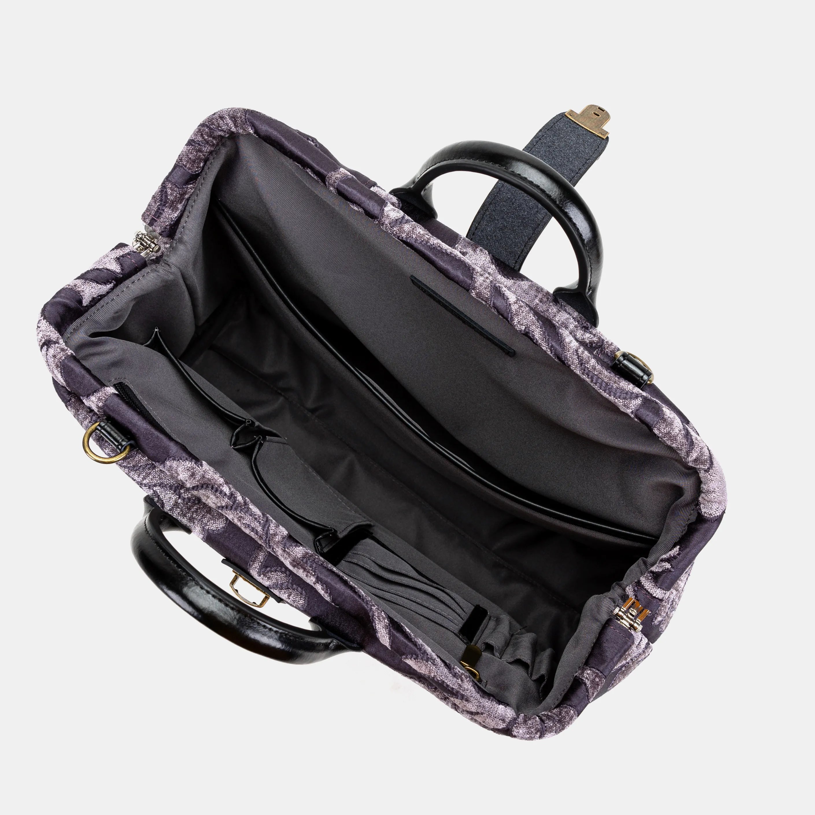 Floral Brocade Purple Laptop Work Bag inside