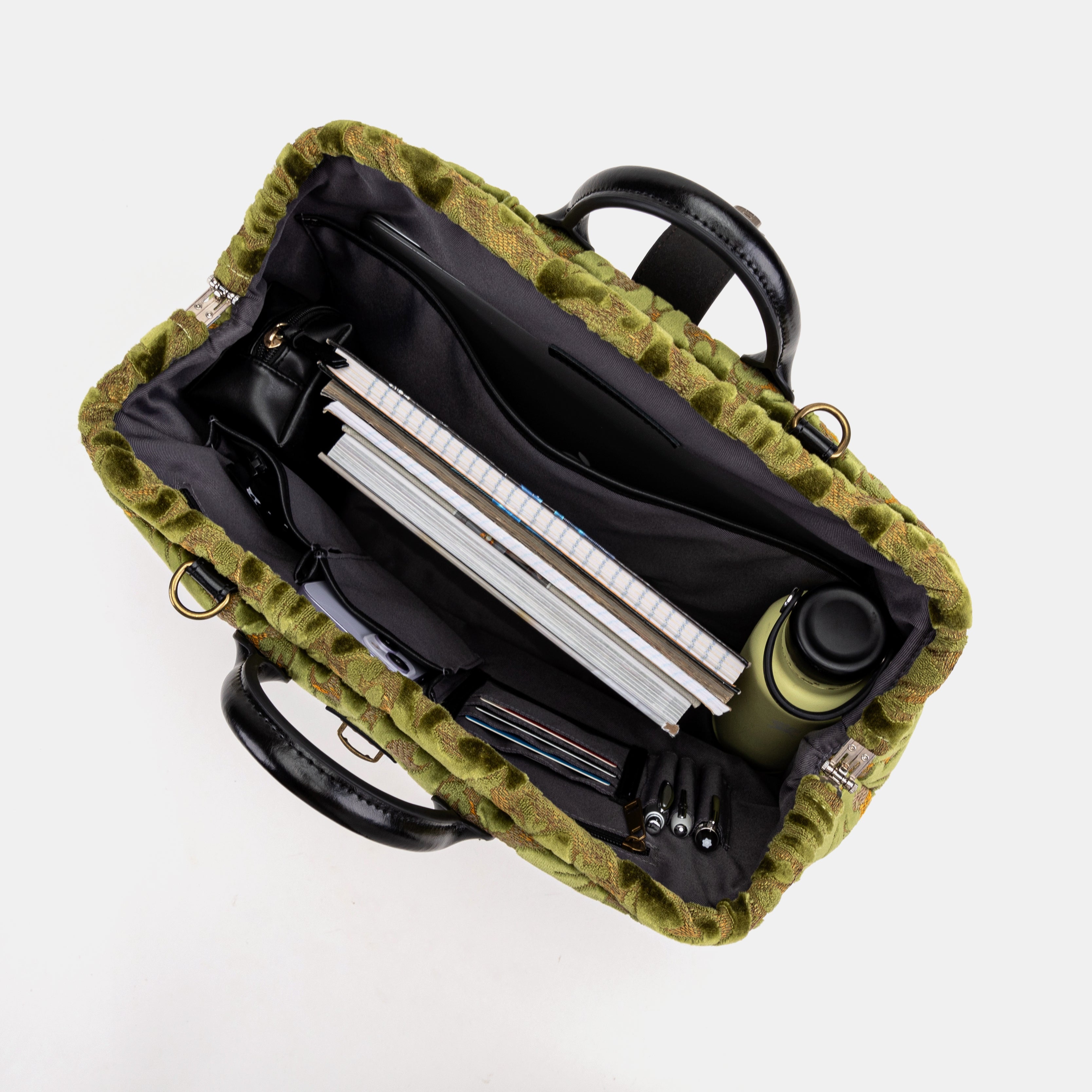 Burnout Velvet Fern Green Laptop Work Bag of America inside