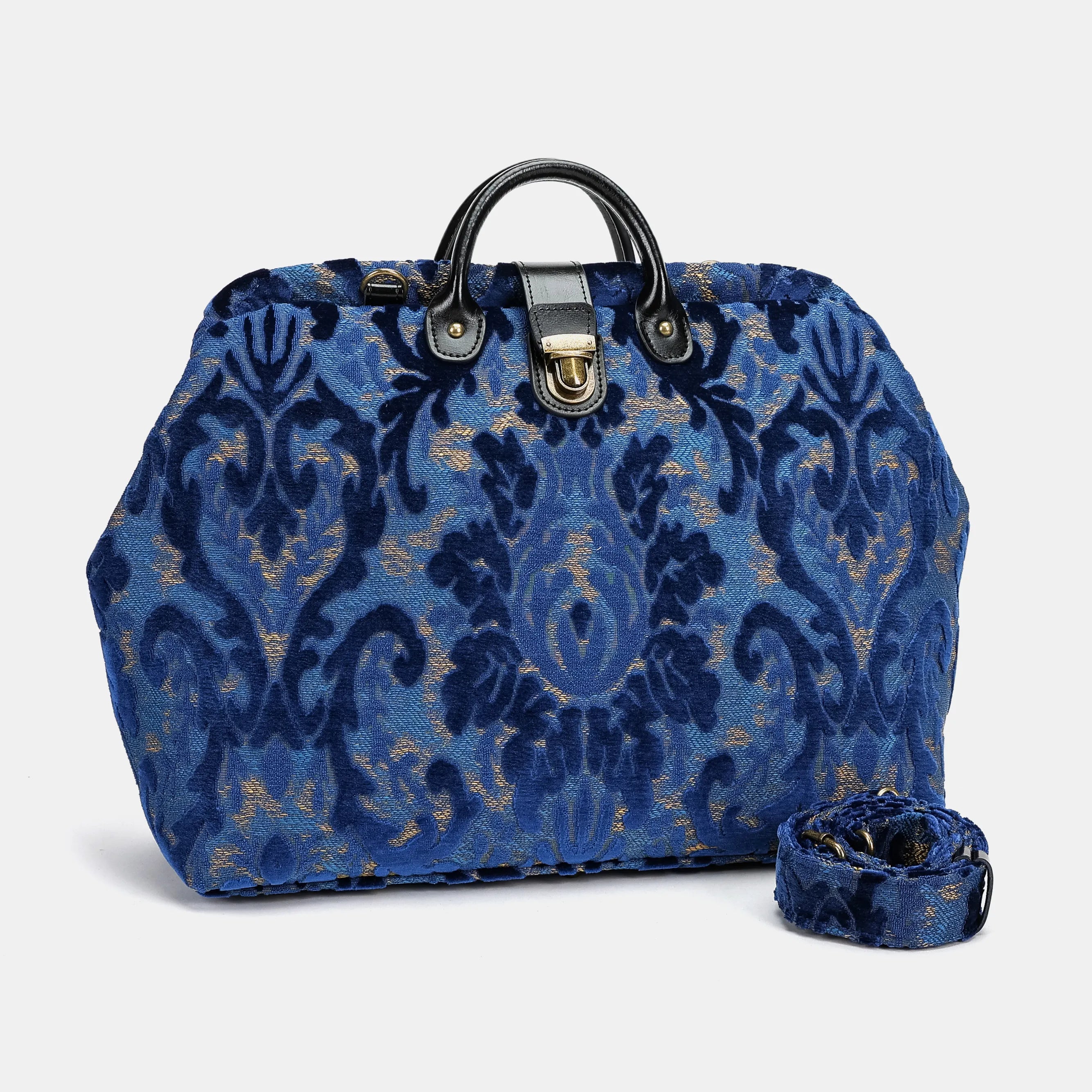 Burnout Velvet Navy Laptop Work Bag with strap