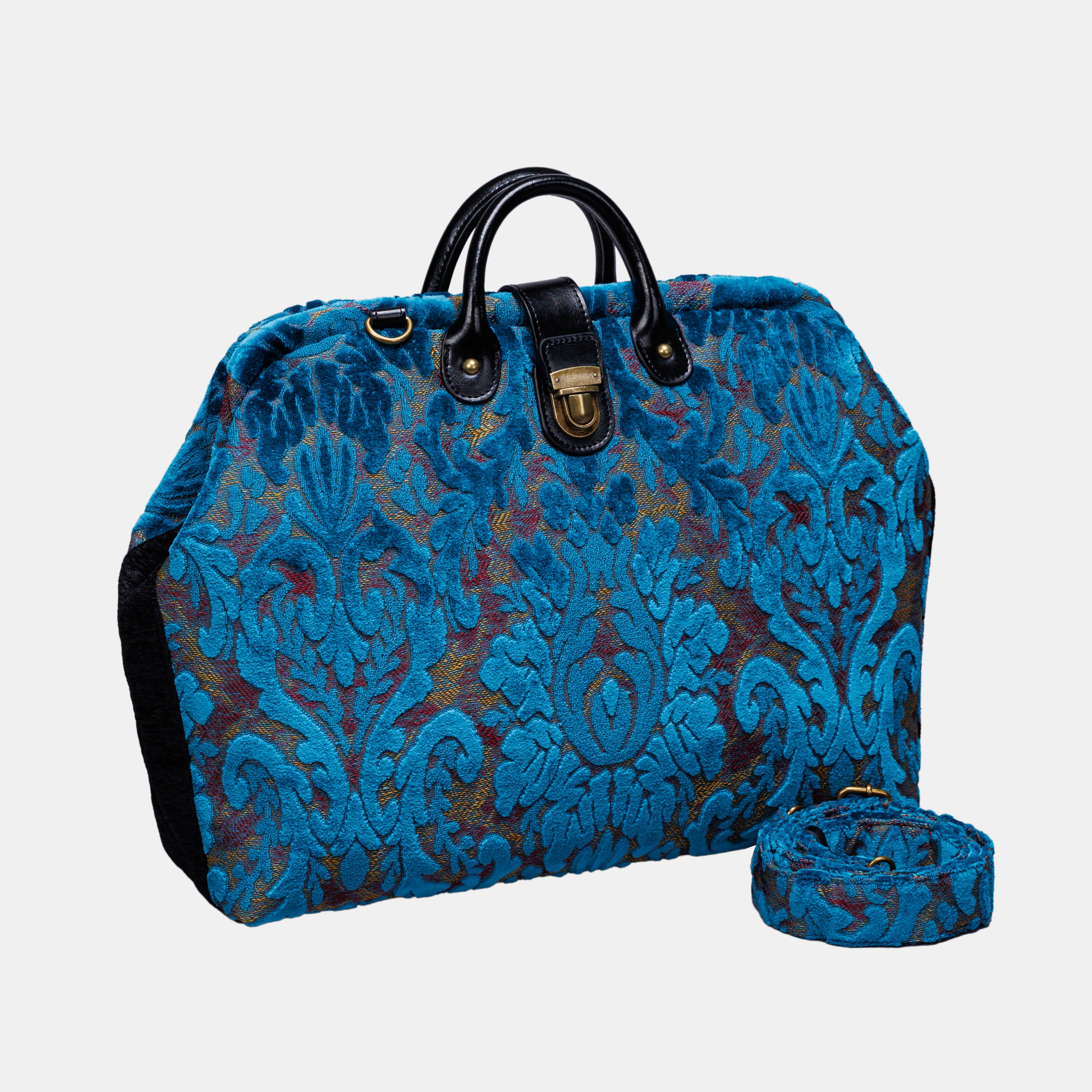 Burnout Velvet Aqua Blue carpet bag MCW Handmade-1