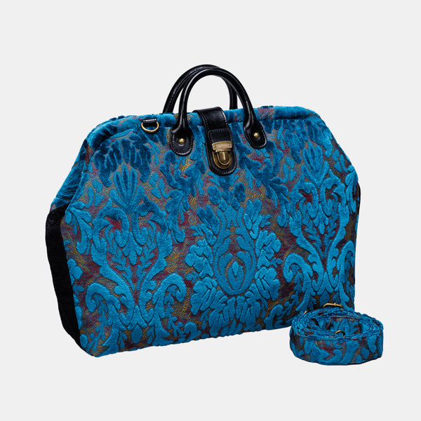 Burnout Velvet Aqua Blue carpet bag MCW Handmade-1