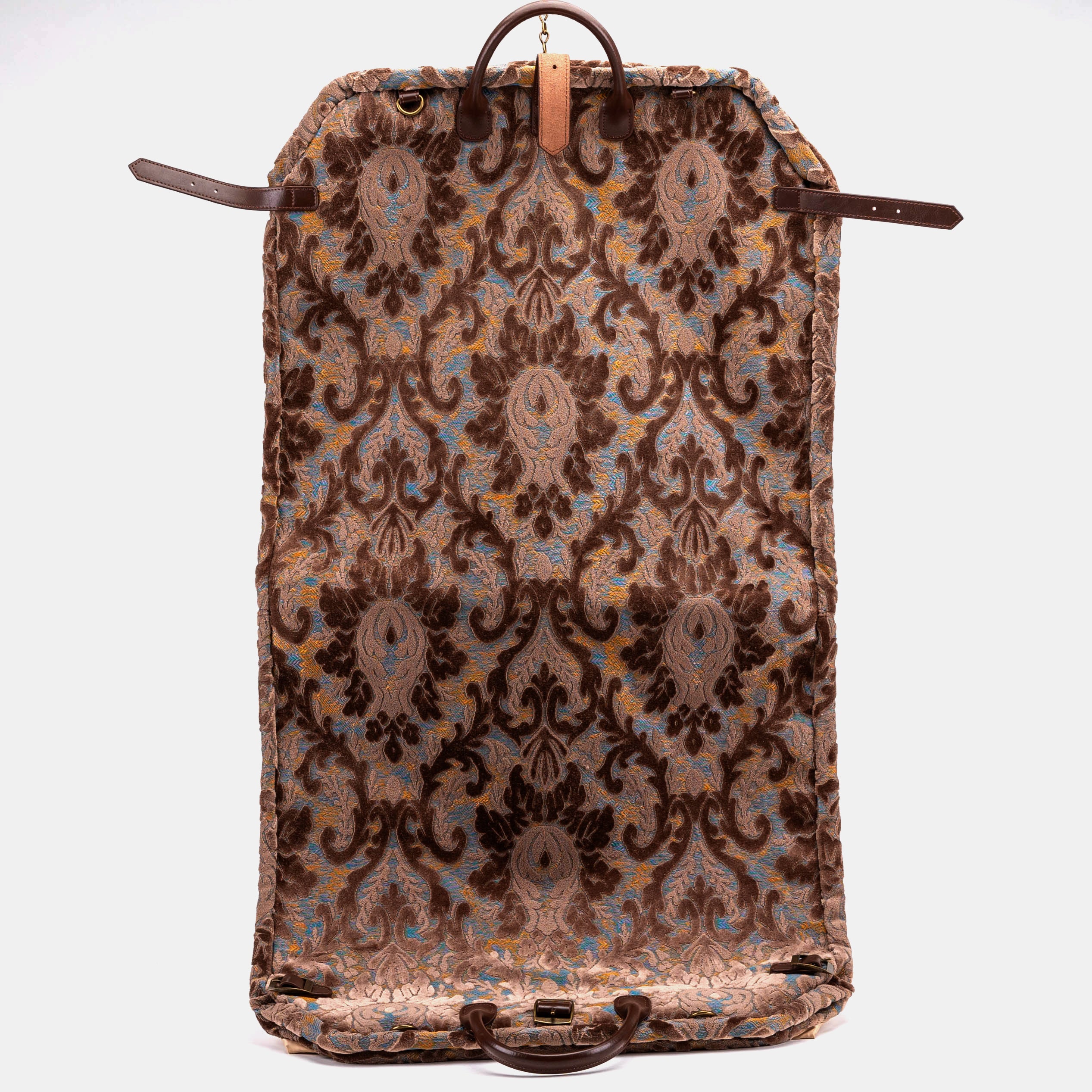 Burnout Velvet Camel Carpet Garment Bag Carpetbag of America open