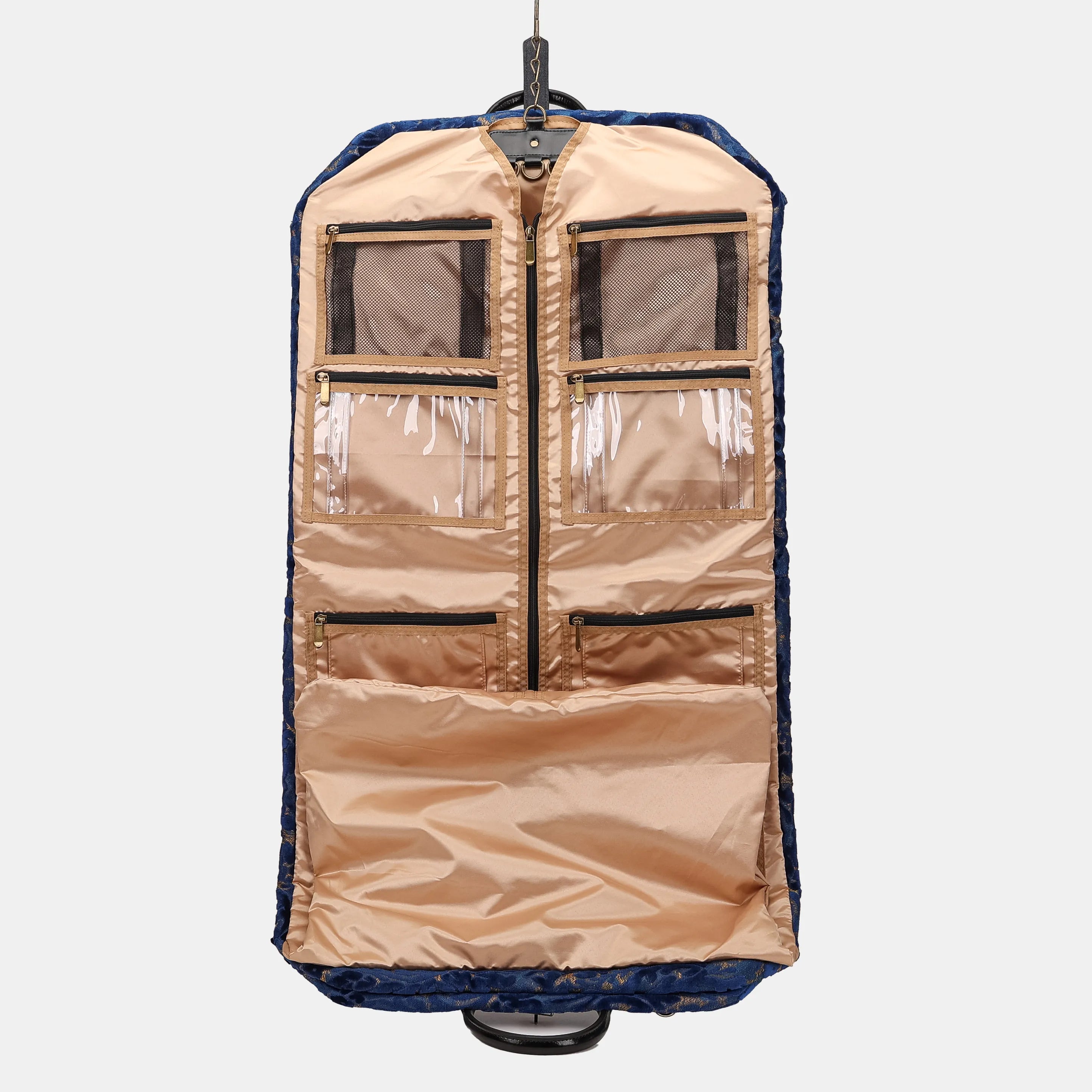 Burnout Velvet Navy Carpet Garment Bag Carpetbag of America hang