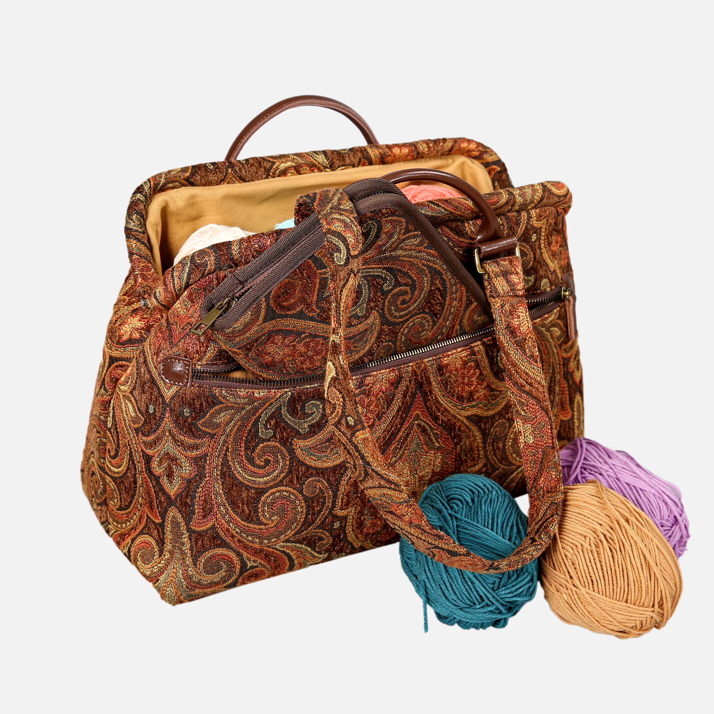 Damask D. Brown Knitting Project Bag  MCW Handmade-3