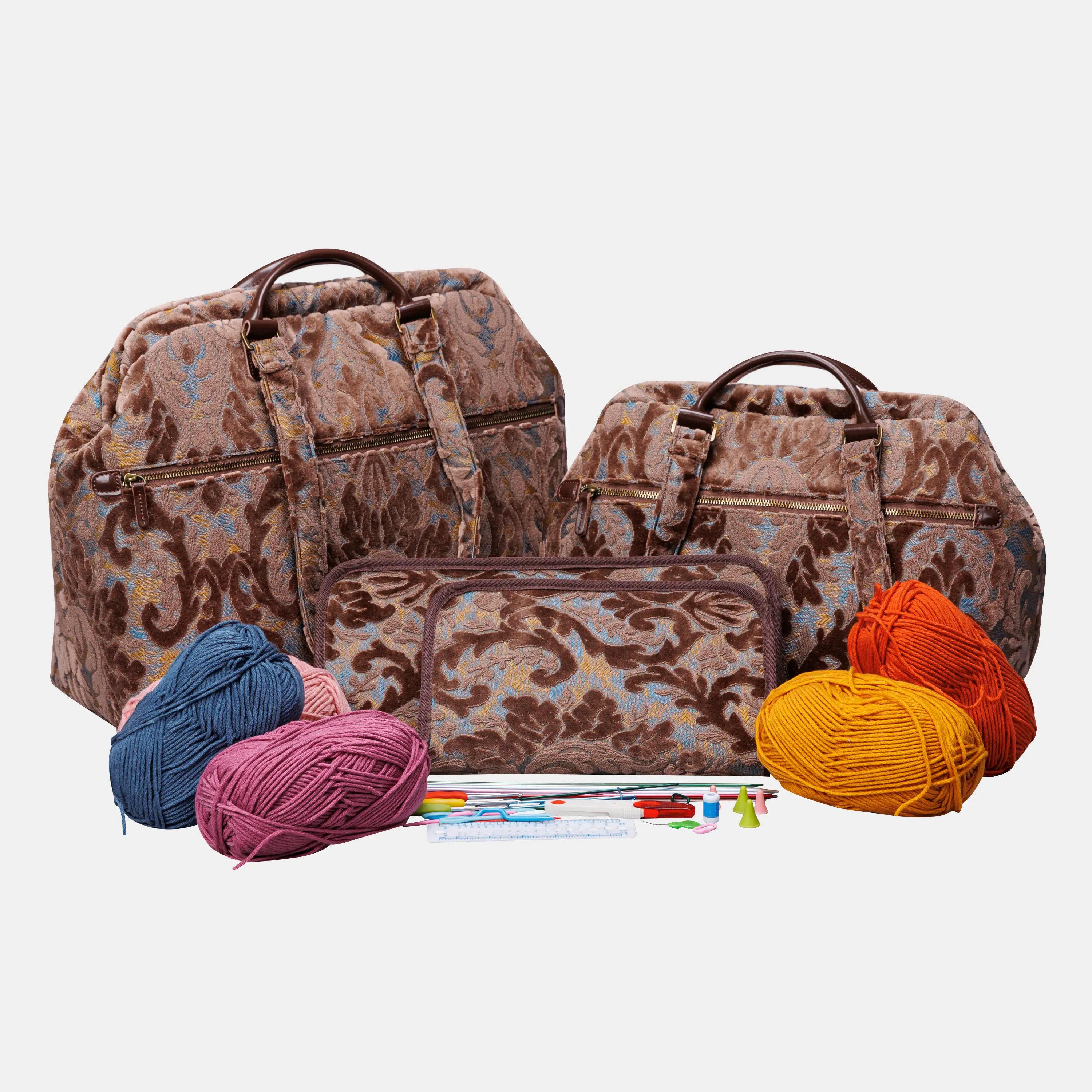 Burnout Velvet Camel Knitting Project Bag of America-set